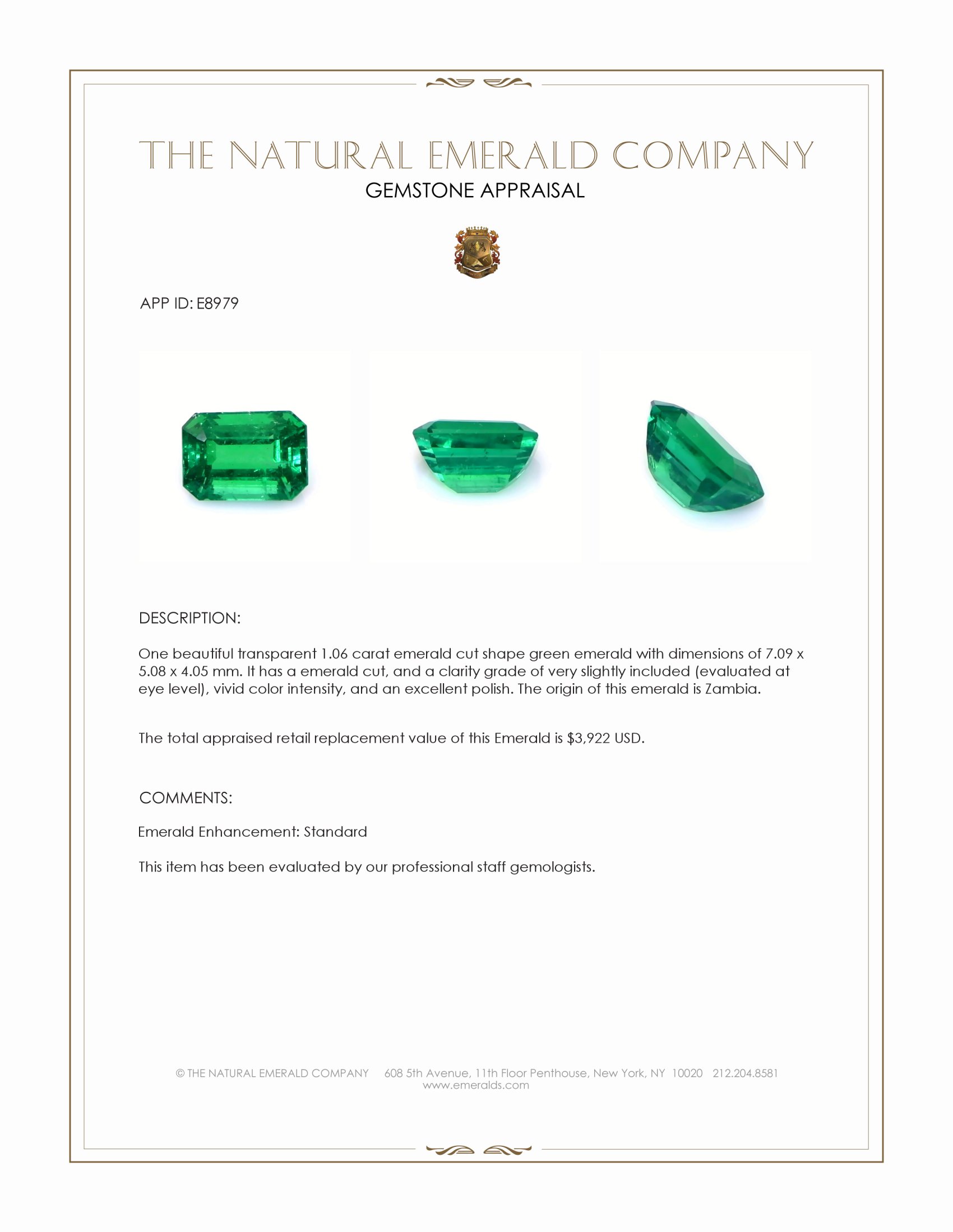 1.06 Ct. Emerald from Zambia