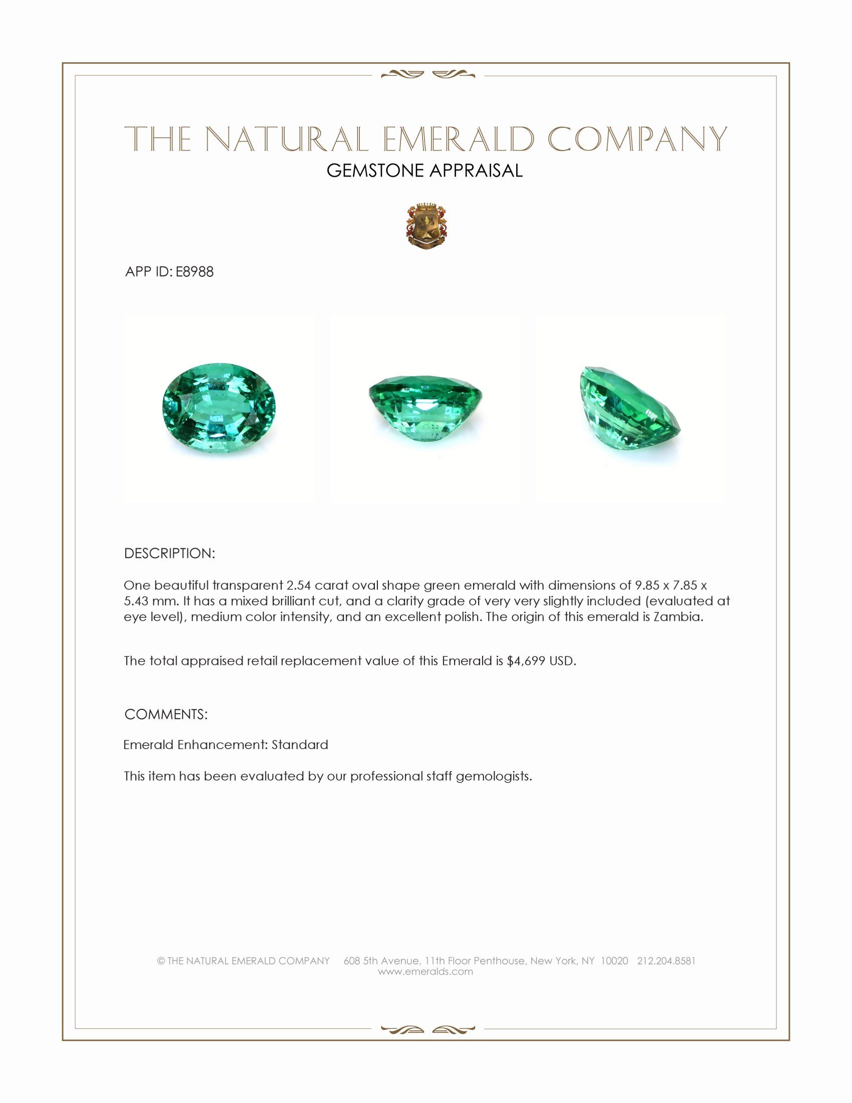 2.54 Ct. Emerald from Zambia