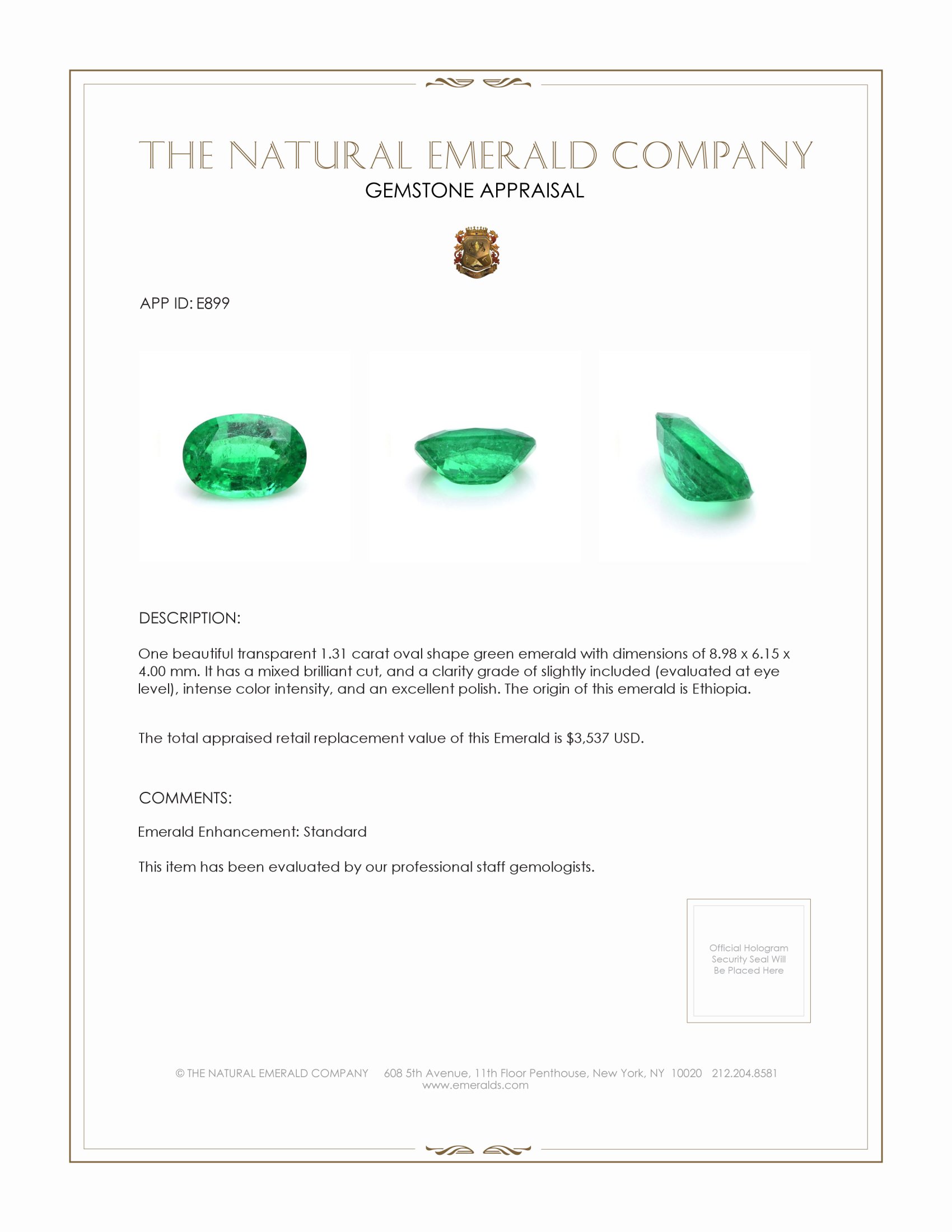 1.31 Ct. Emerald from Ethiopia