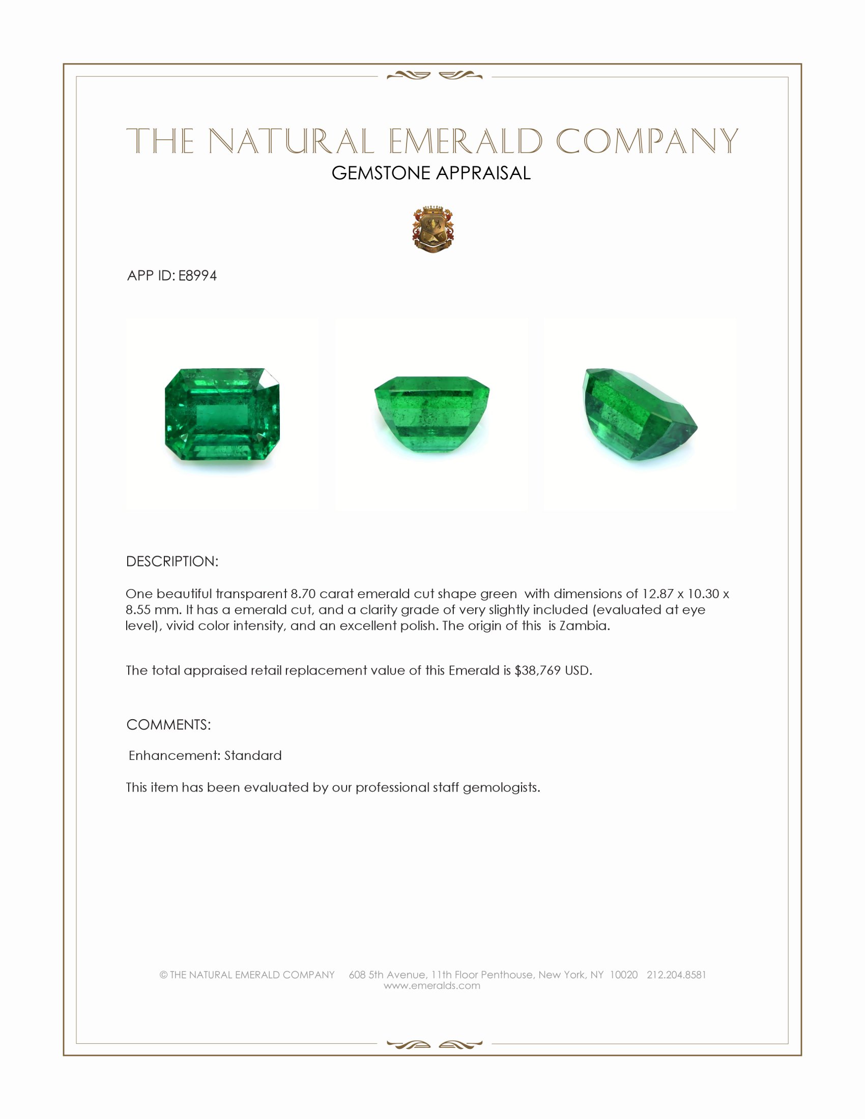 8.70 Ct. Emerald from Zambia