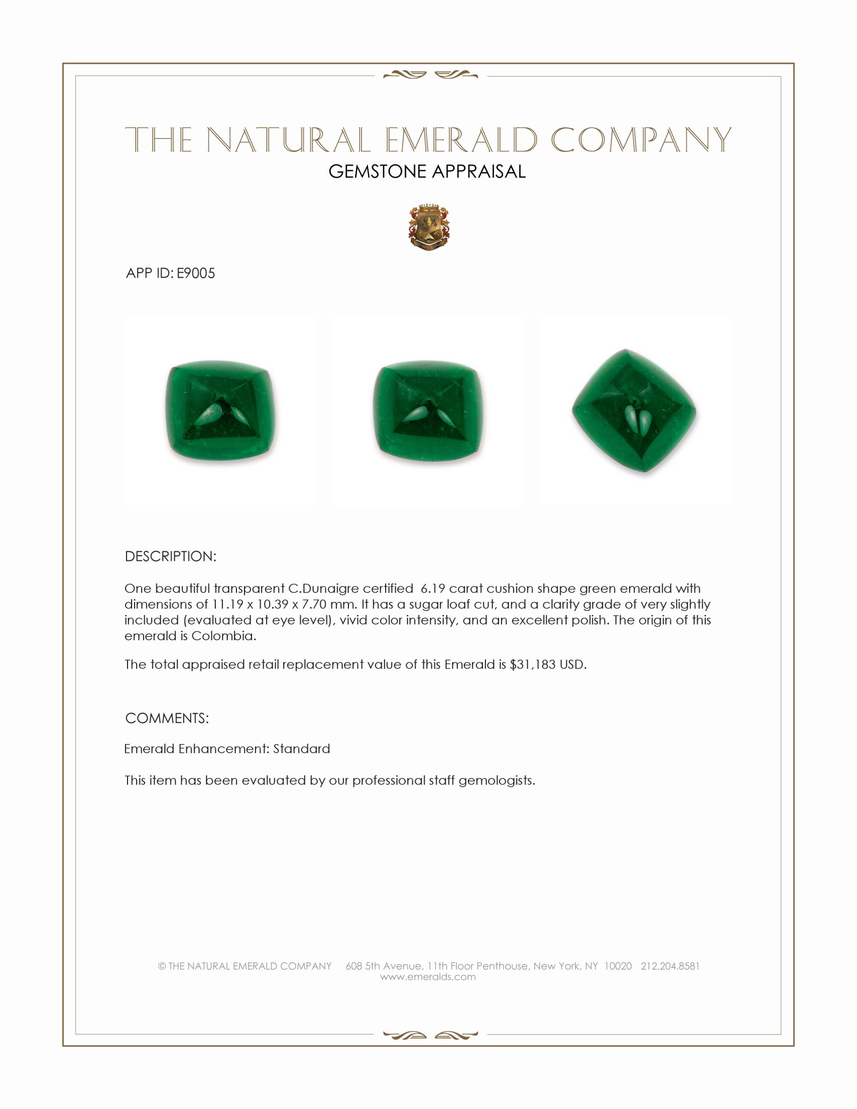 6.19 Ct. Cabochon Emerald from Colombia