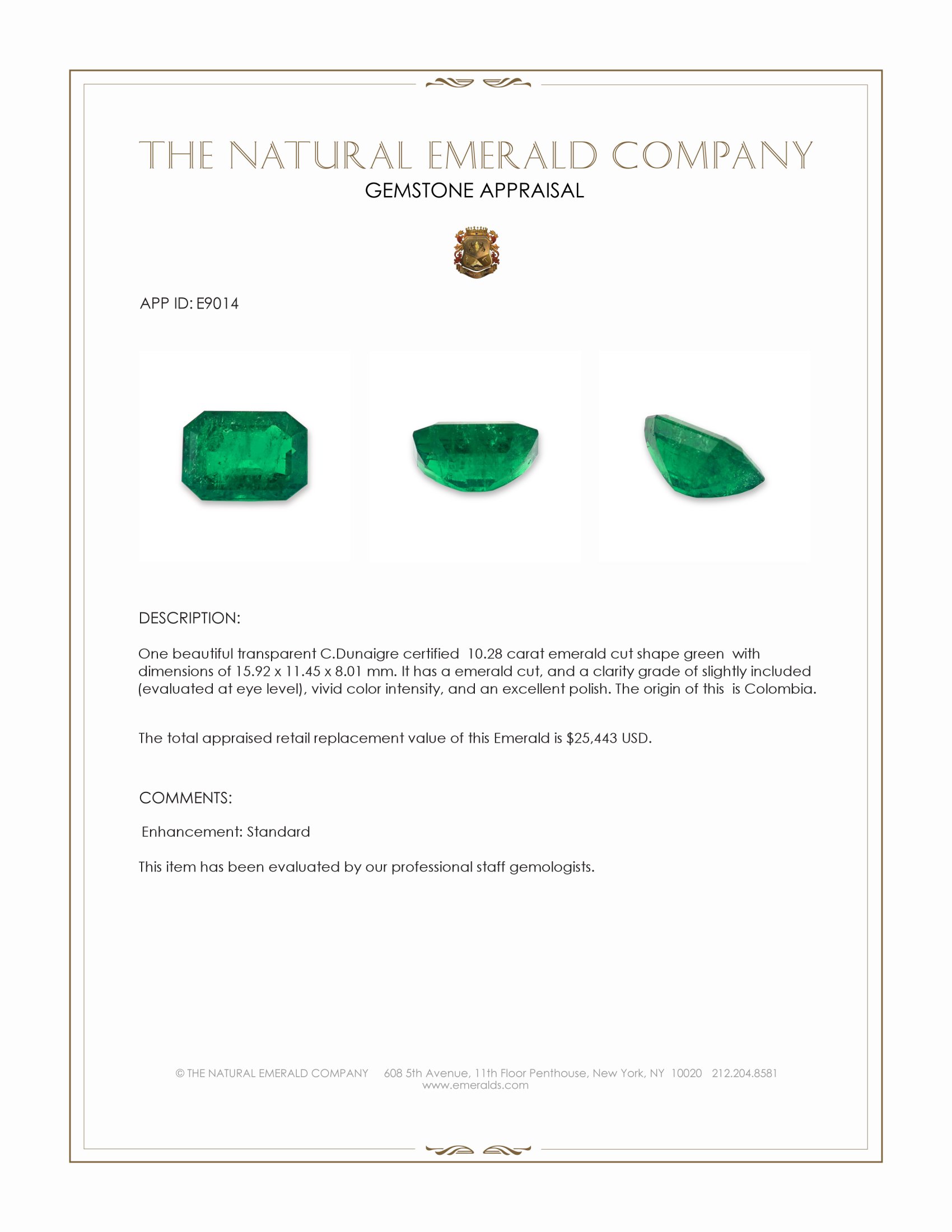 10.28 Ct. Emerald from Colombia