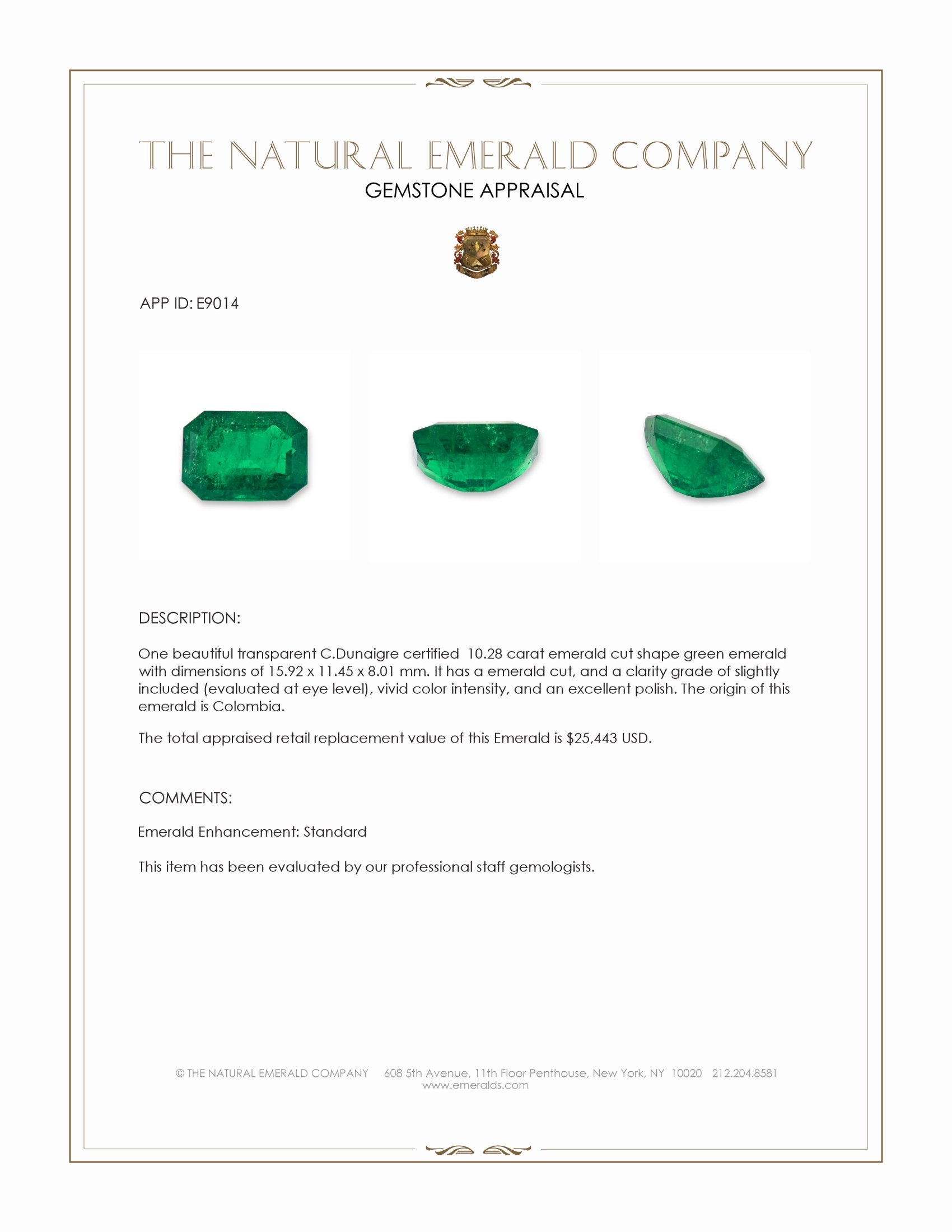 10.28 Ct. Emerald from Colombia