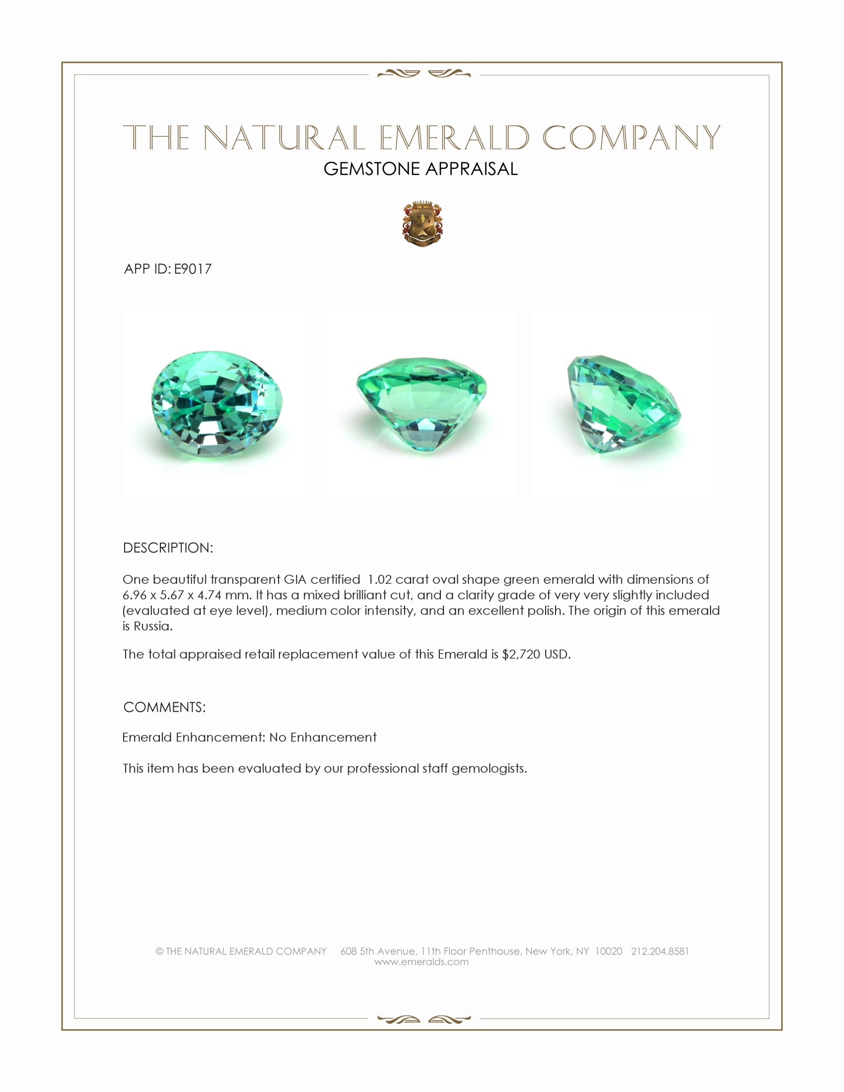 1.02 Ct. Emerald from Russia