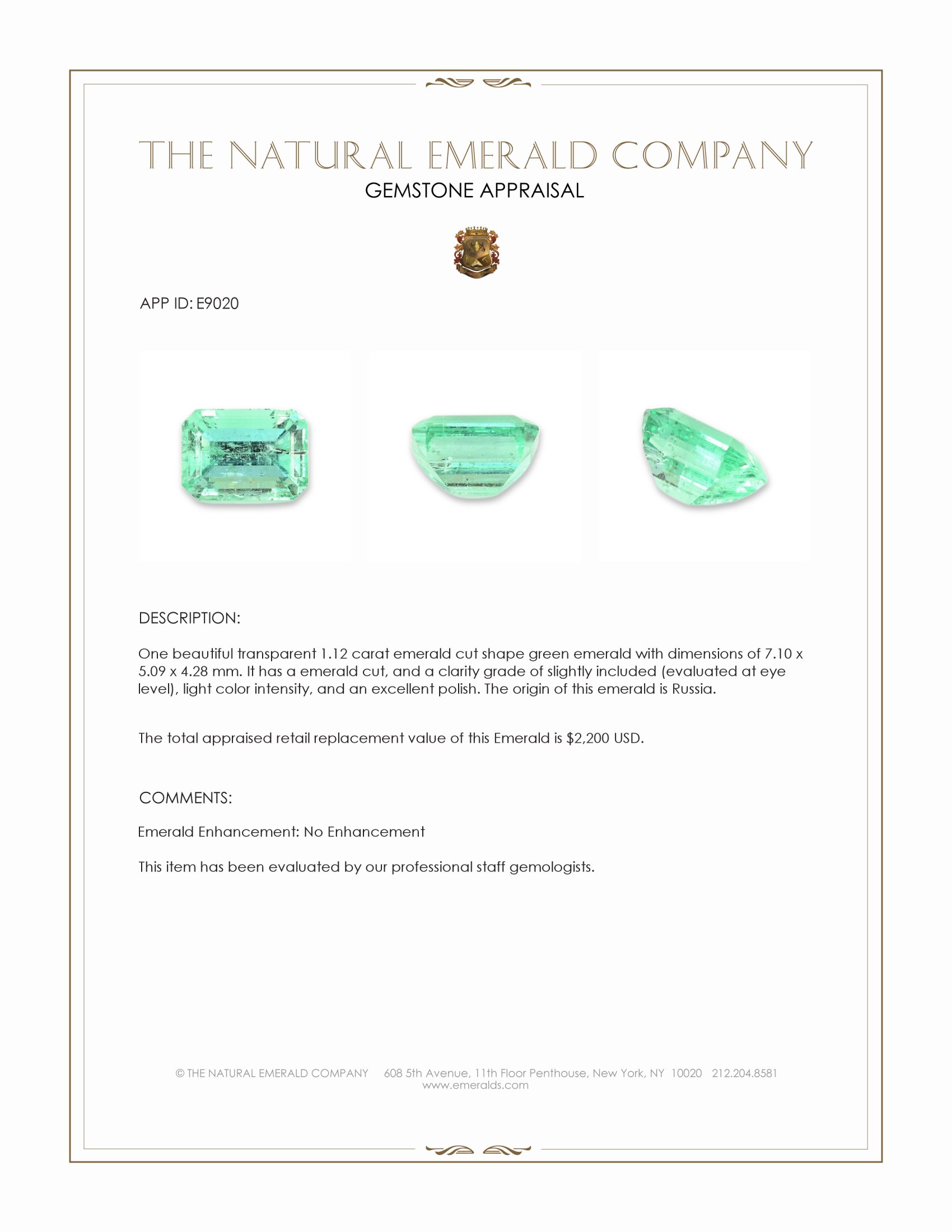1.12 Ct. Emerald from Russia