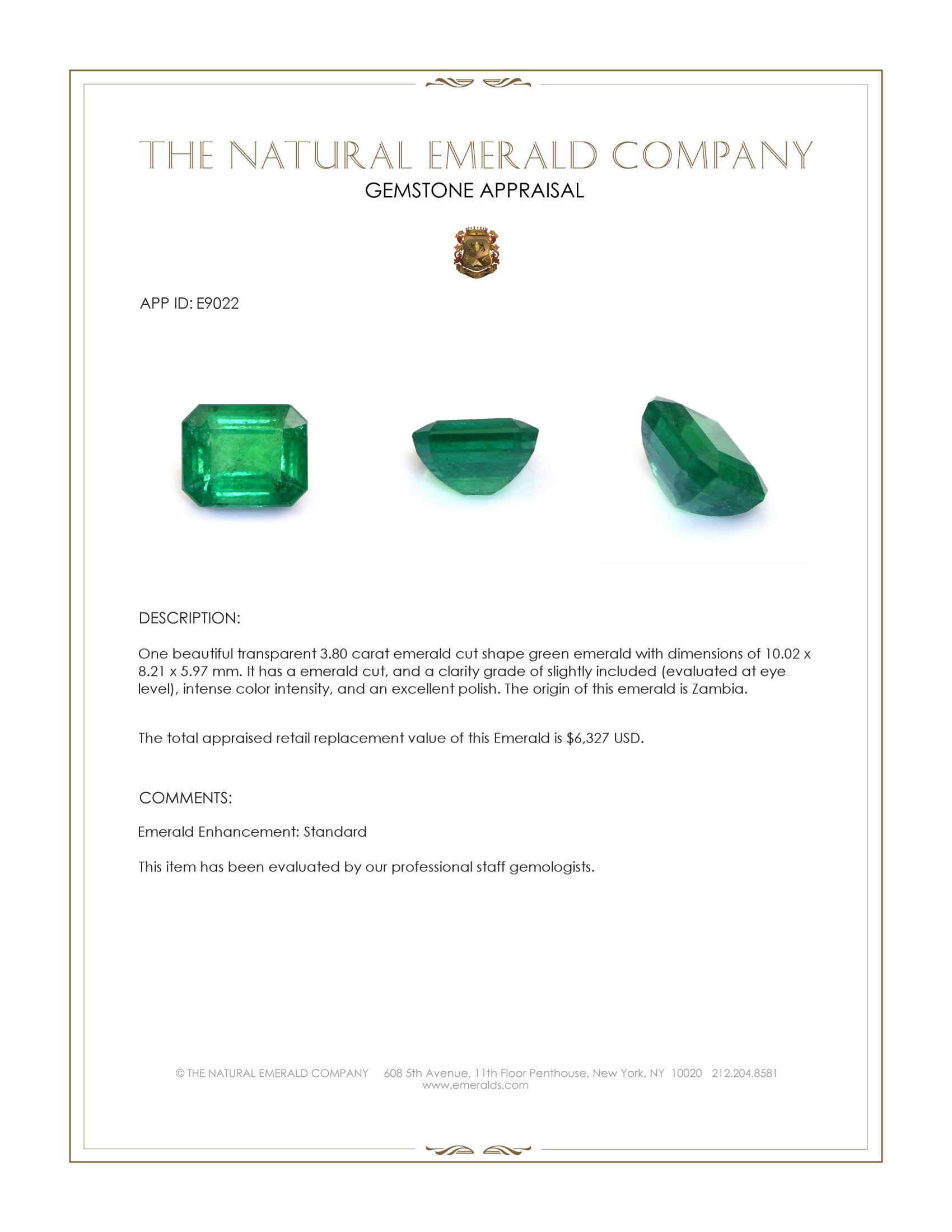 3.80 Ct. Emerald from Zambia