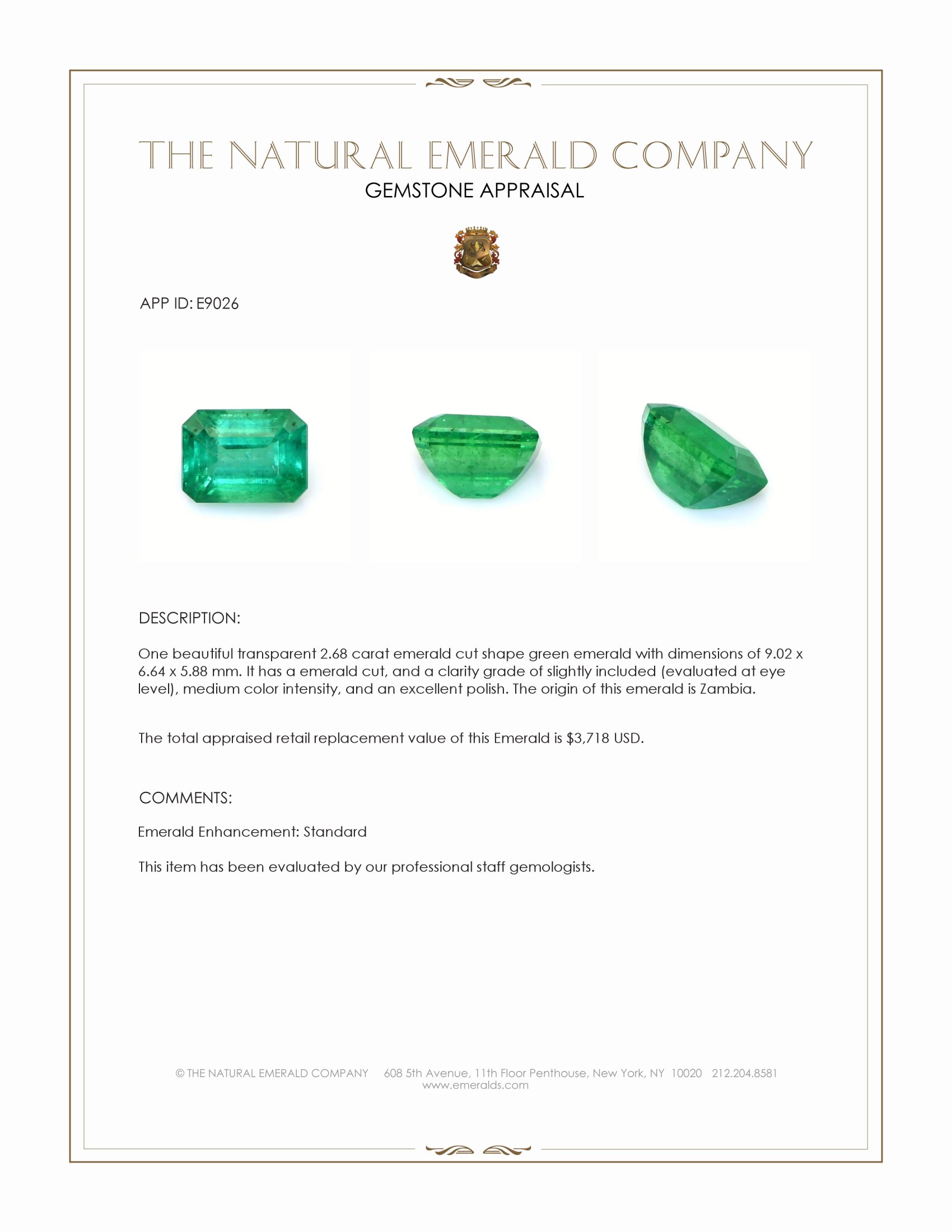 2.68 Ct. Emerald from Zambia