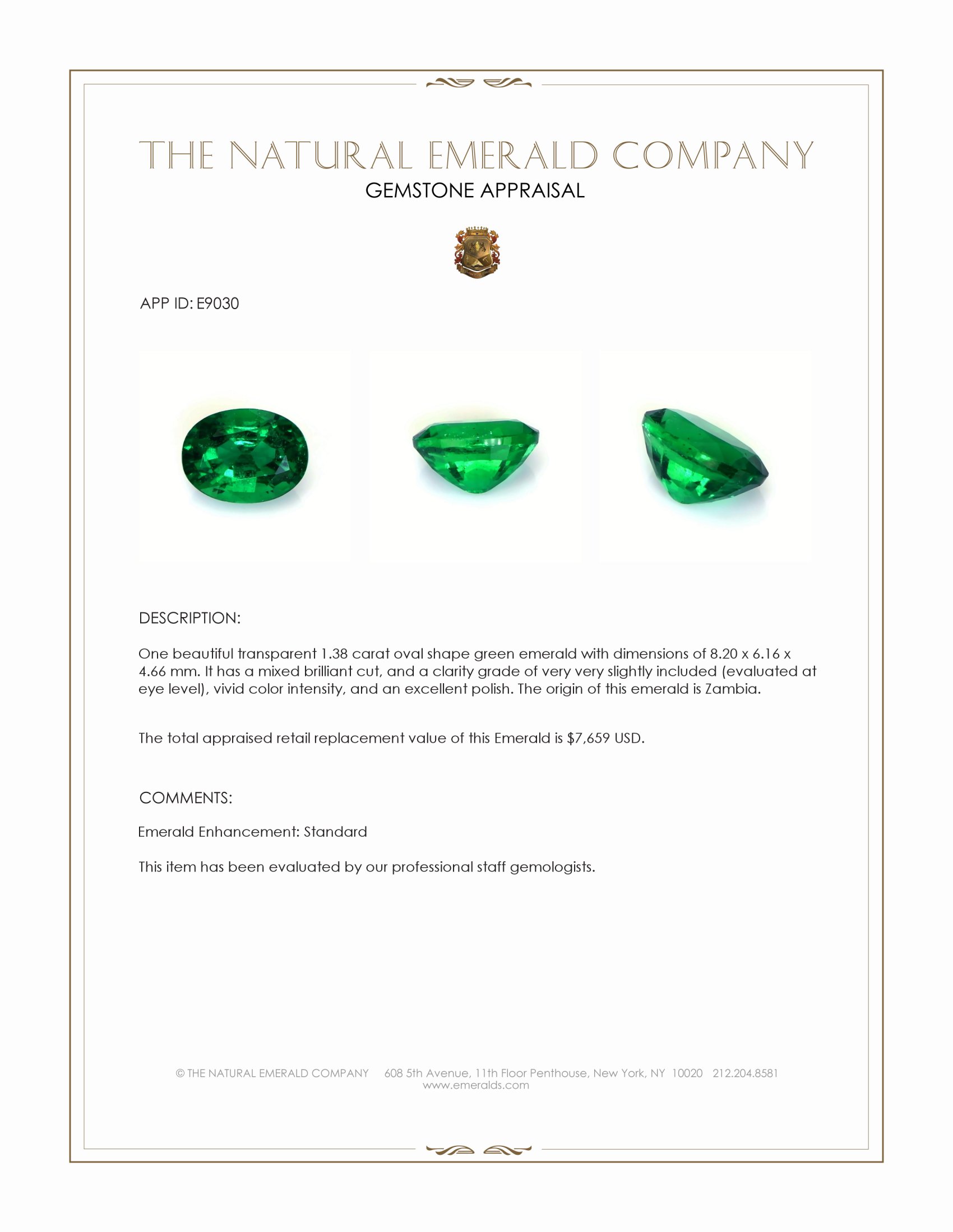1.38 Ct. Emerald from Zambia