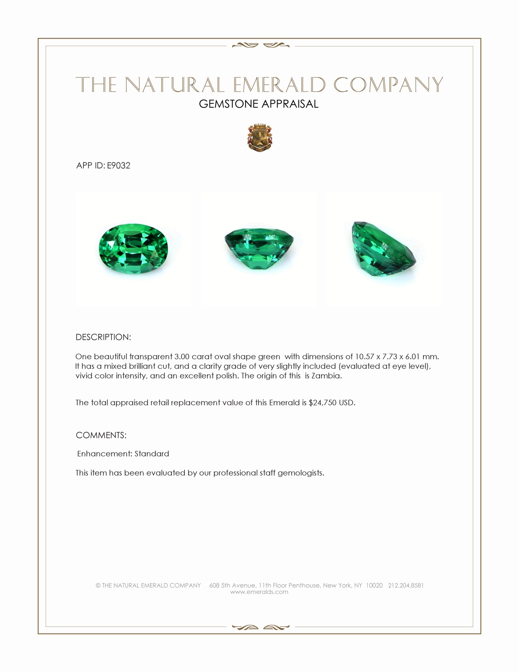 3.00 Ct. Emerald from Zambia