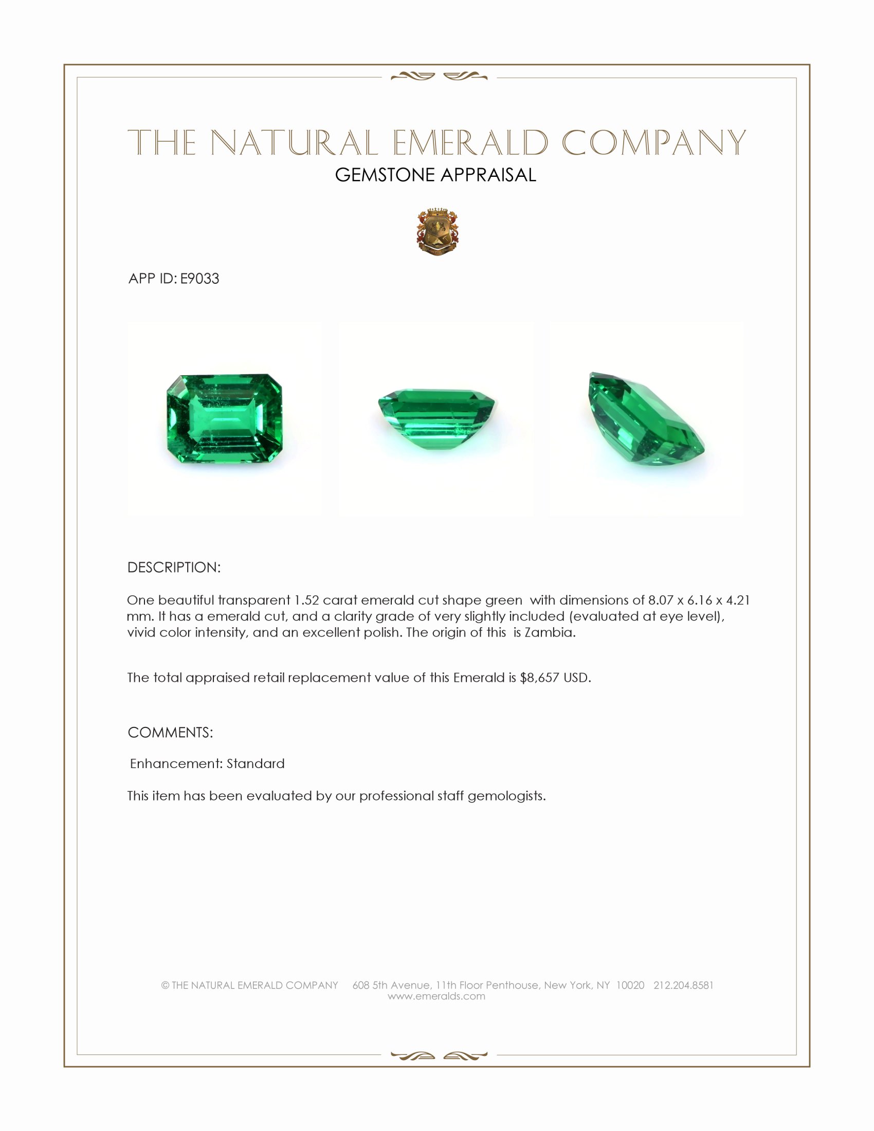 1.52 Ct. Emerald from Zambia