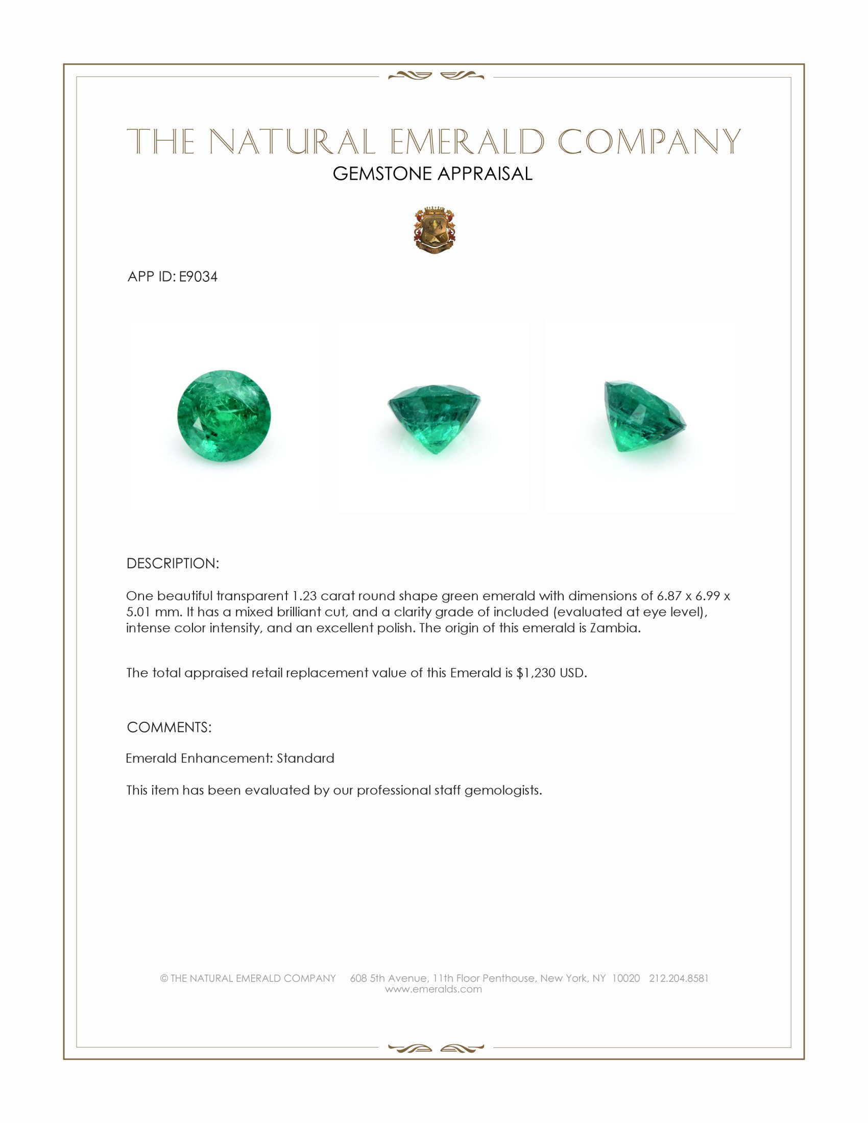 1.23 Ct. Emerald from Zambia