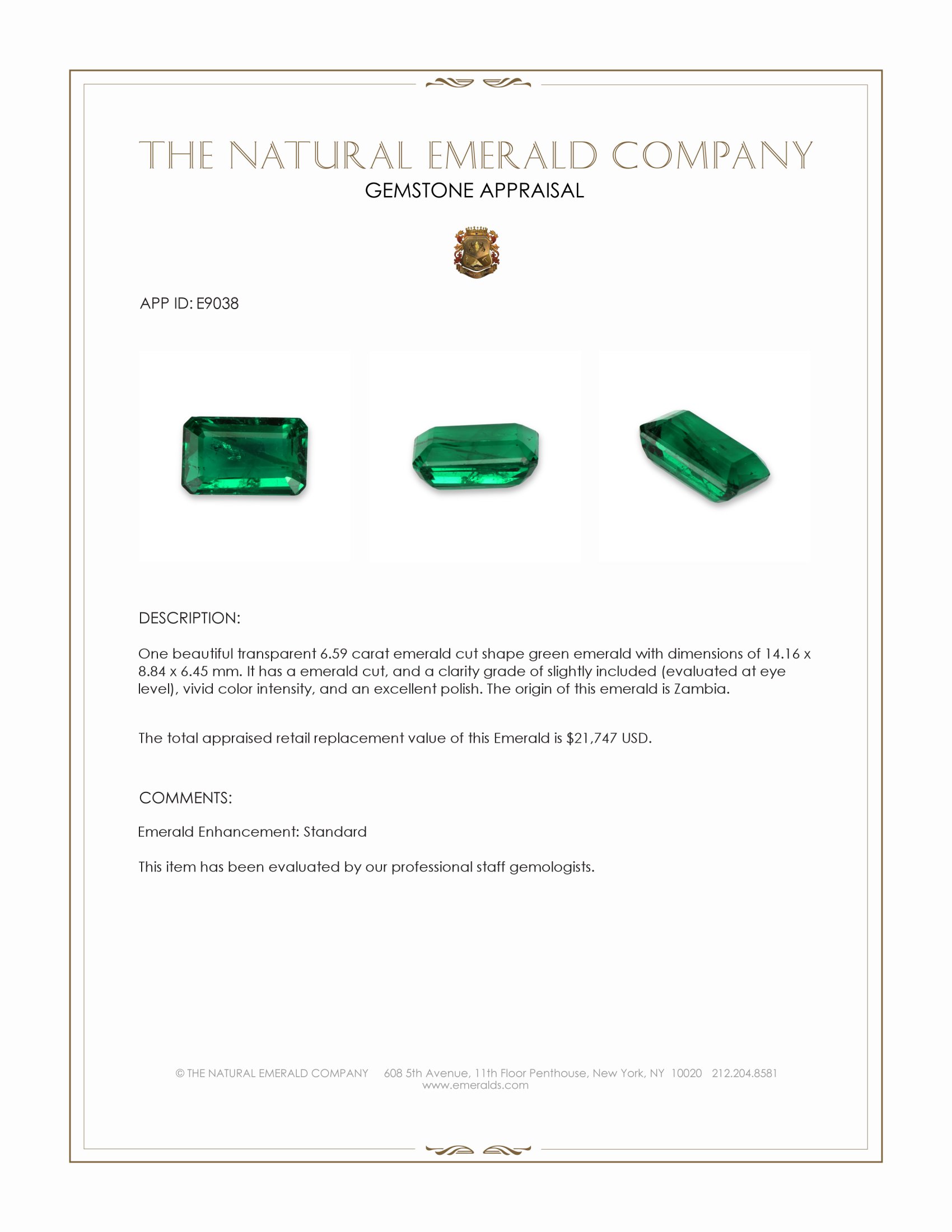 6.59 Ct. Emerald from Zambia