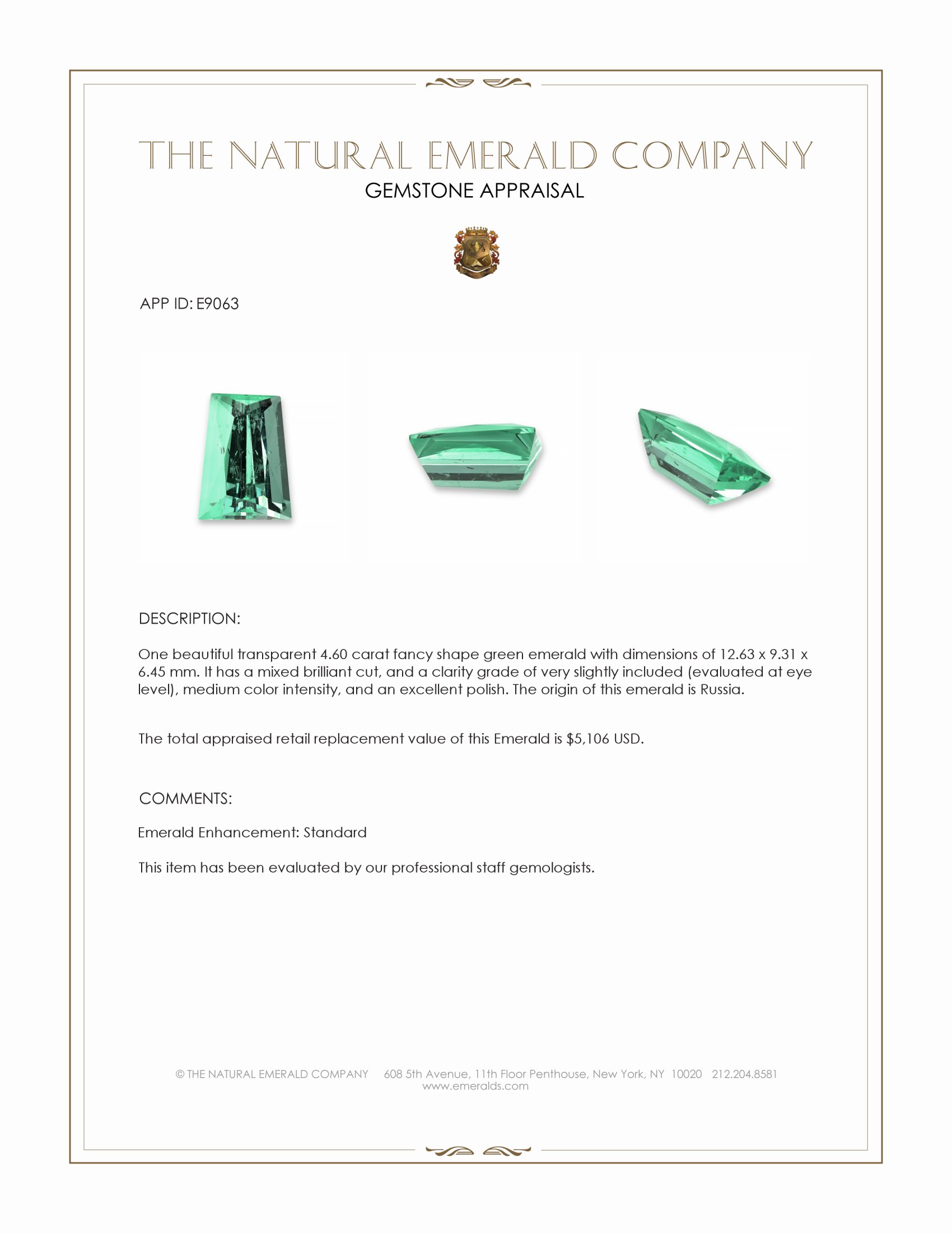 4.60 Ct. Emerald from Russia