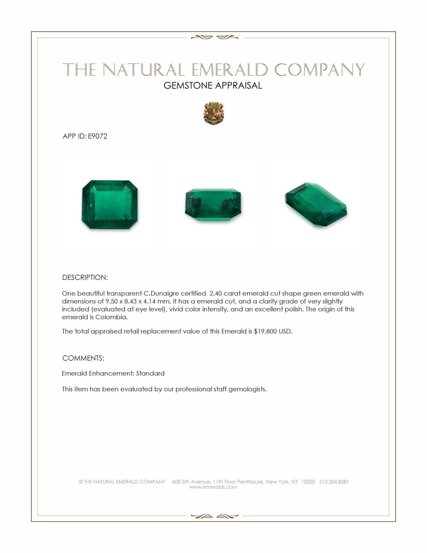 2.40 Ct. Emerald from Colombia