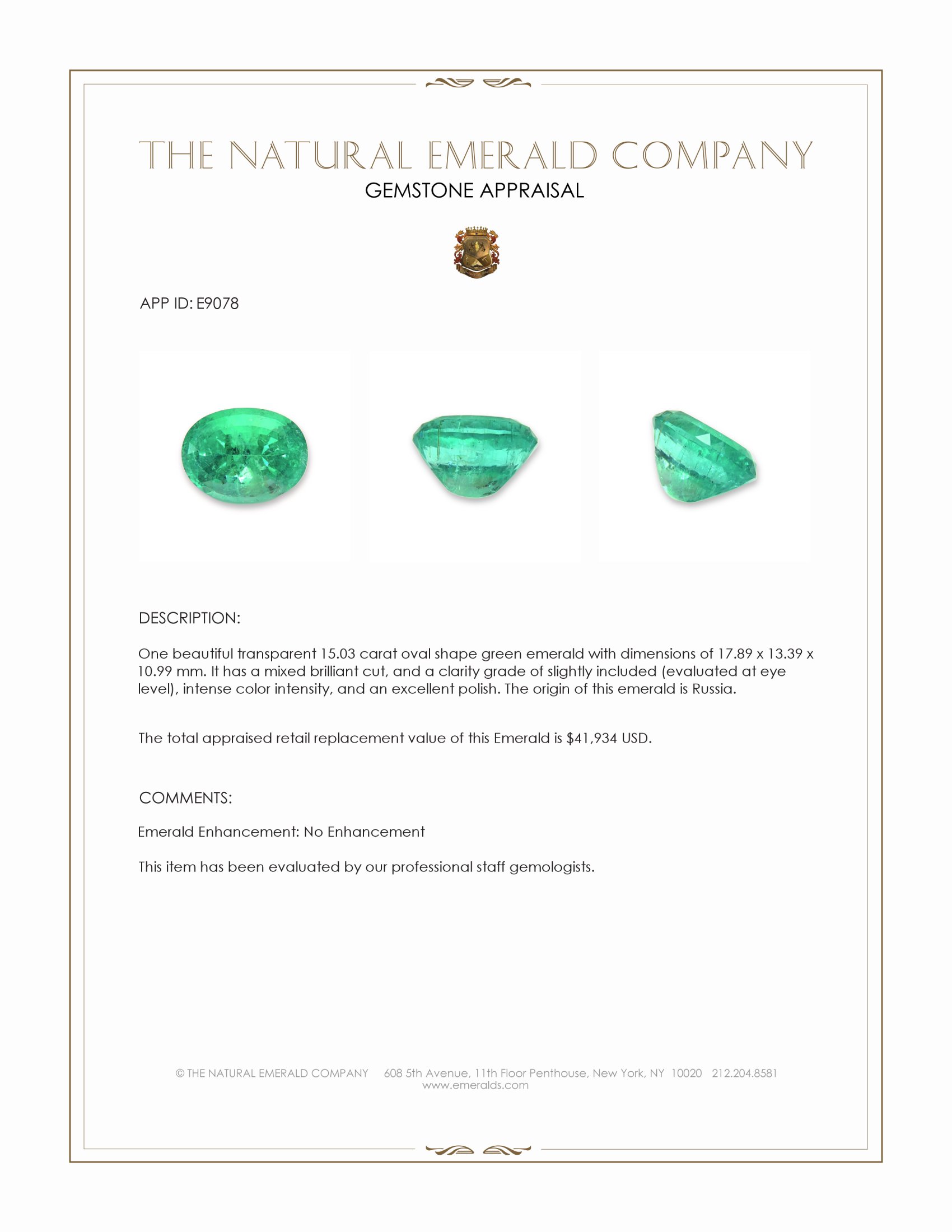 15.03 Ct. Emerald from Russia