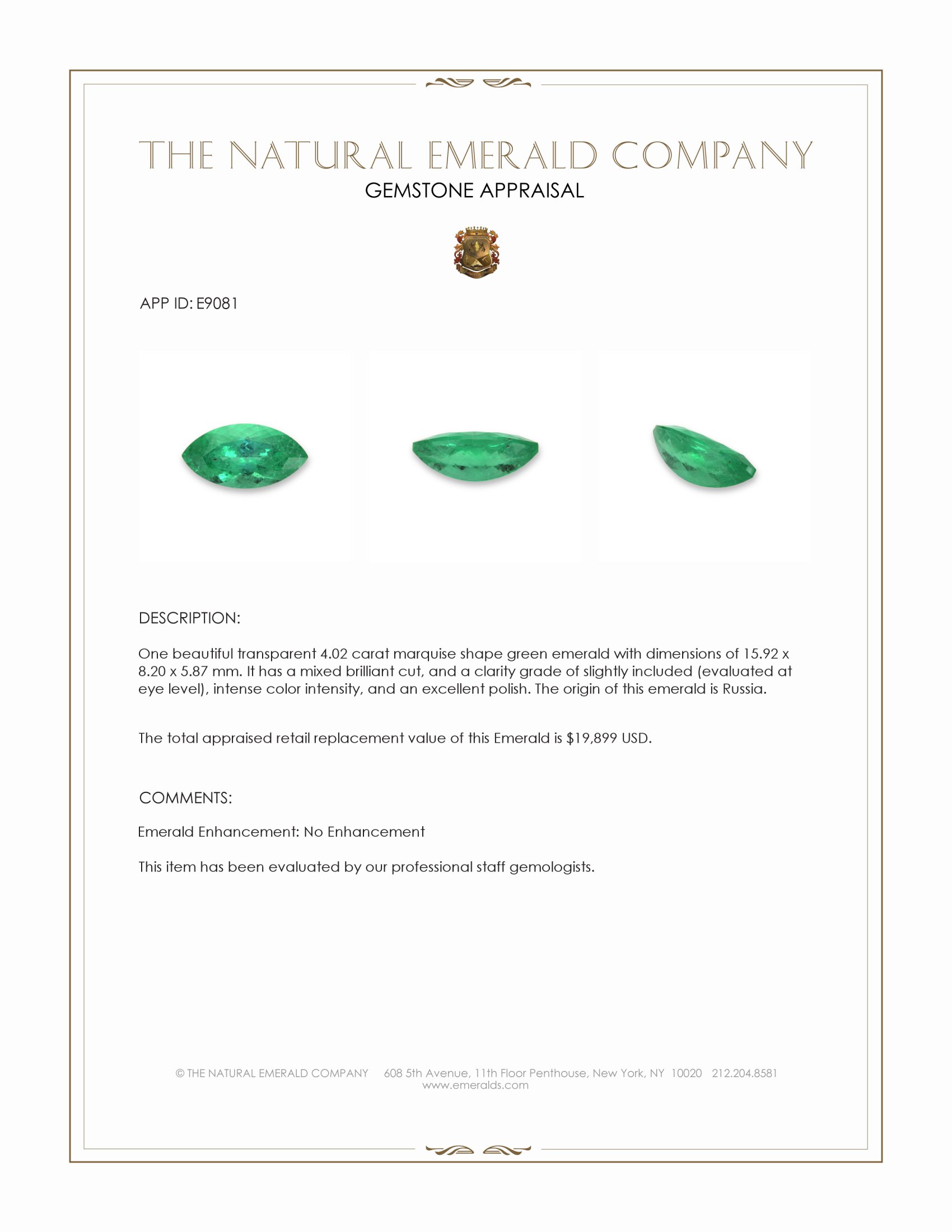 4.02 Ct. Emerald from Russia
