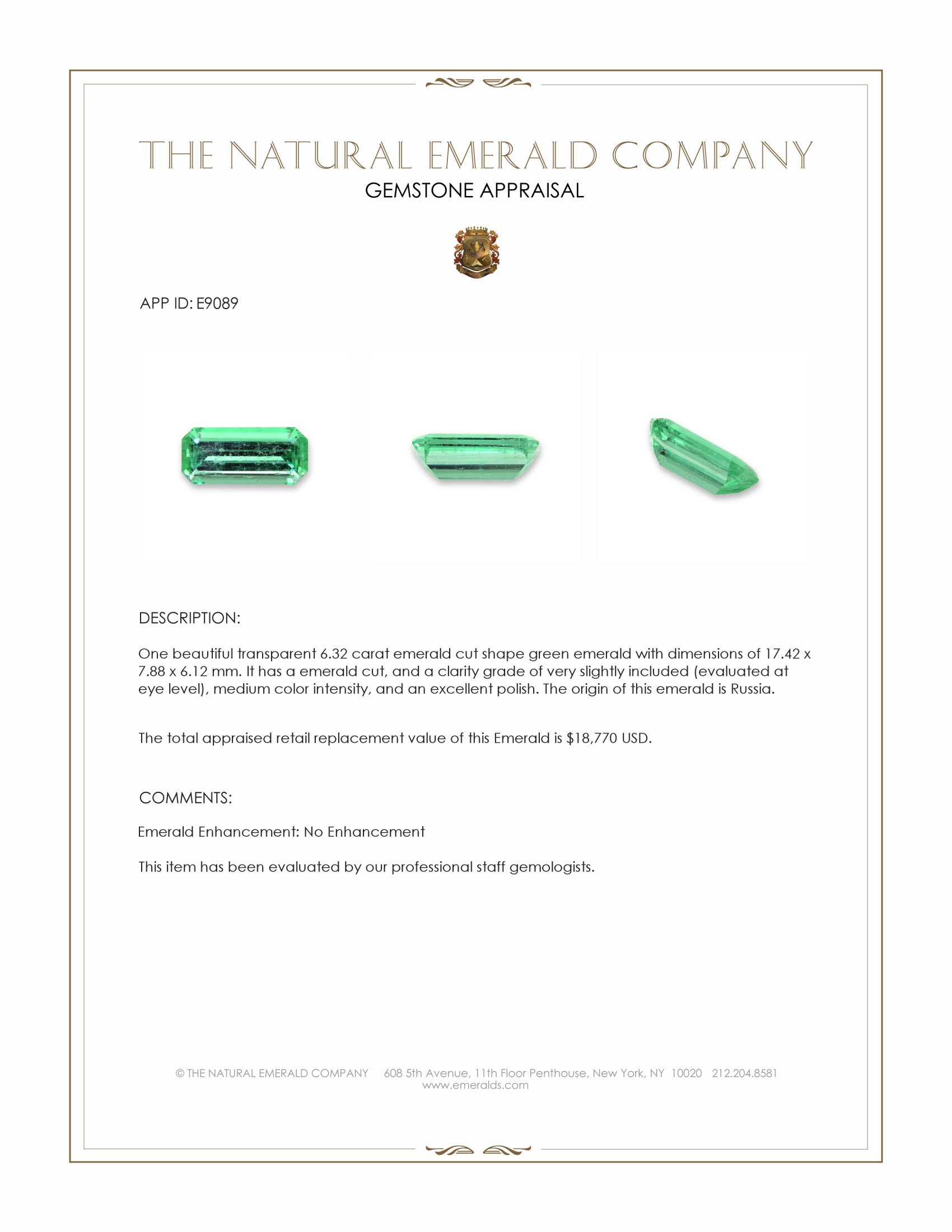 6.32 Ct. Emerald from Russia