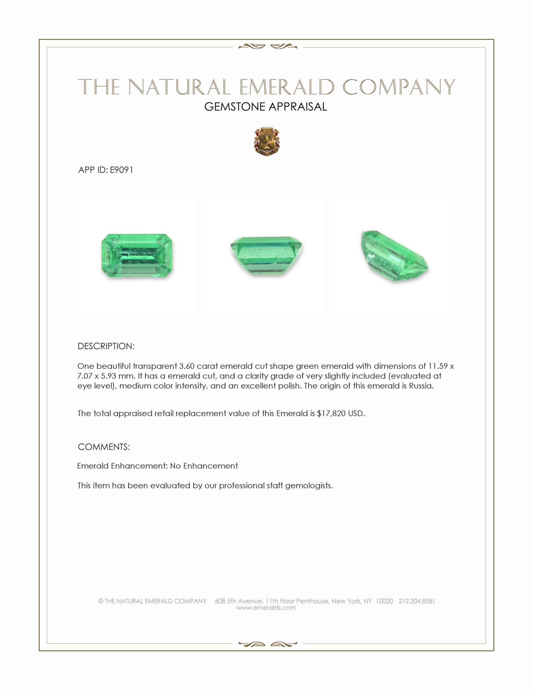 3.60 Ct. Emerald from Russia