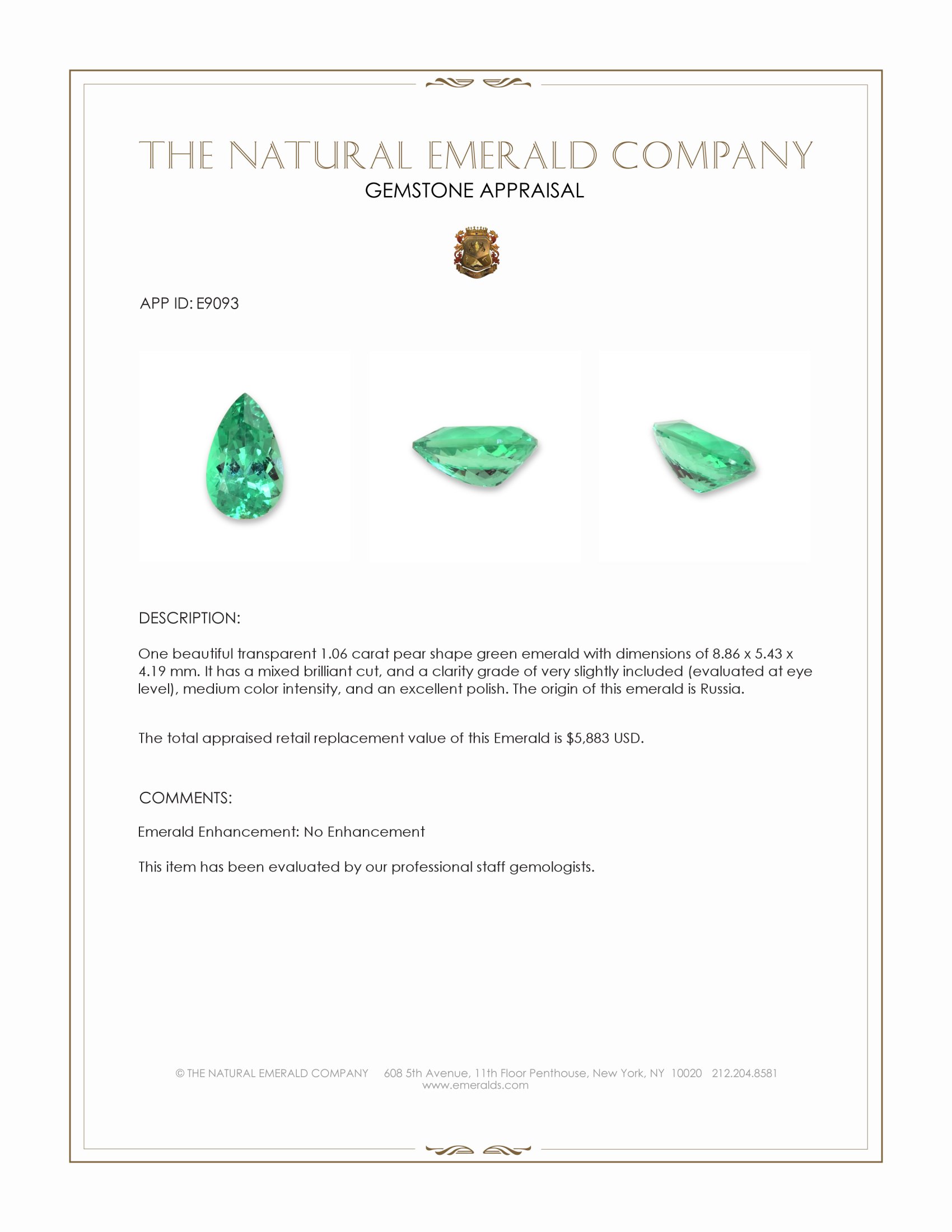 1.06 Ct. Emerald from Russia