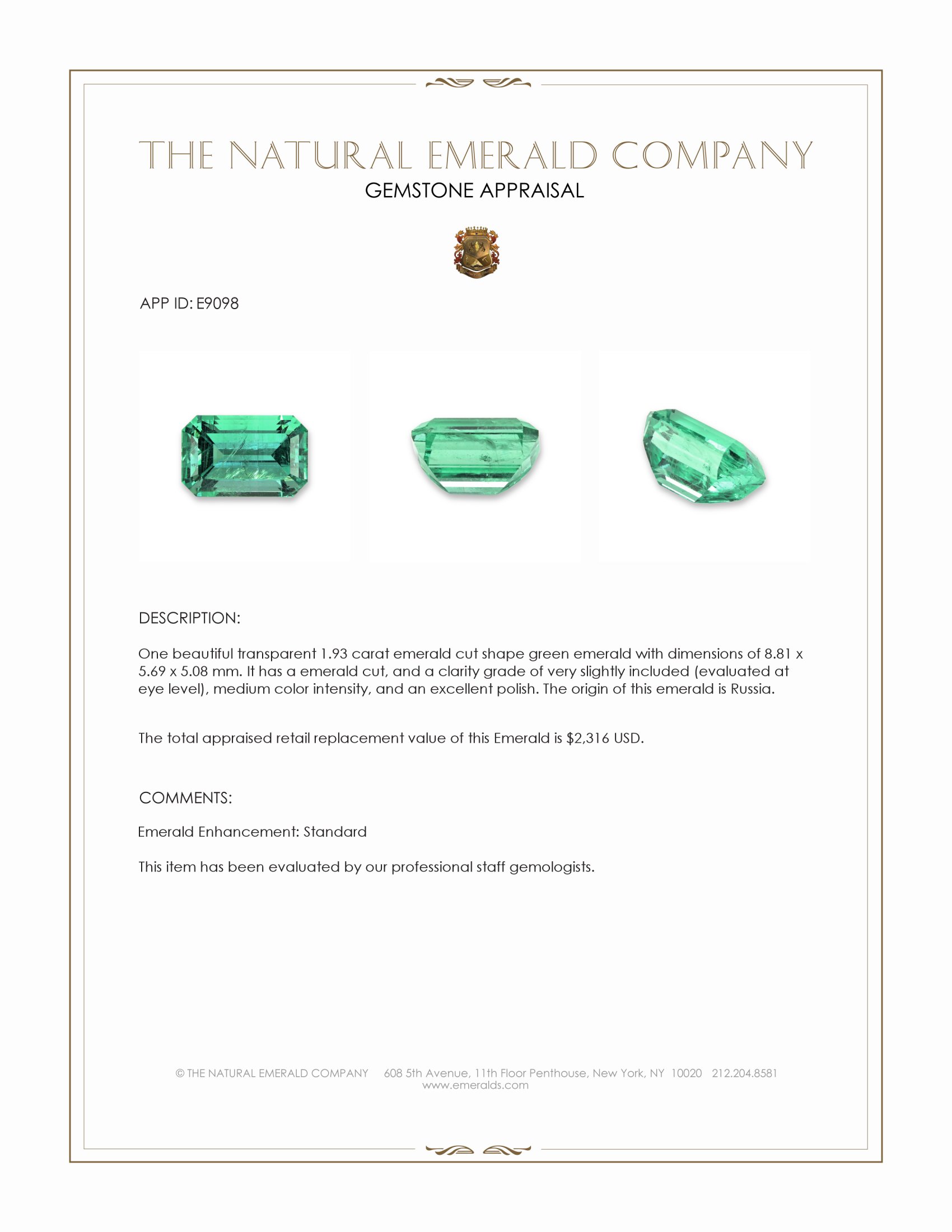 1.93 Ct. Emerald from Russia