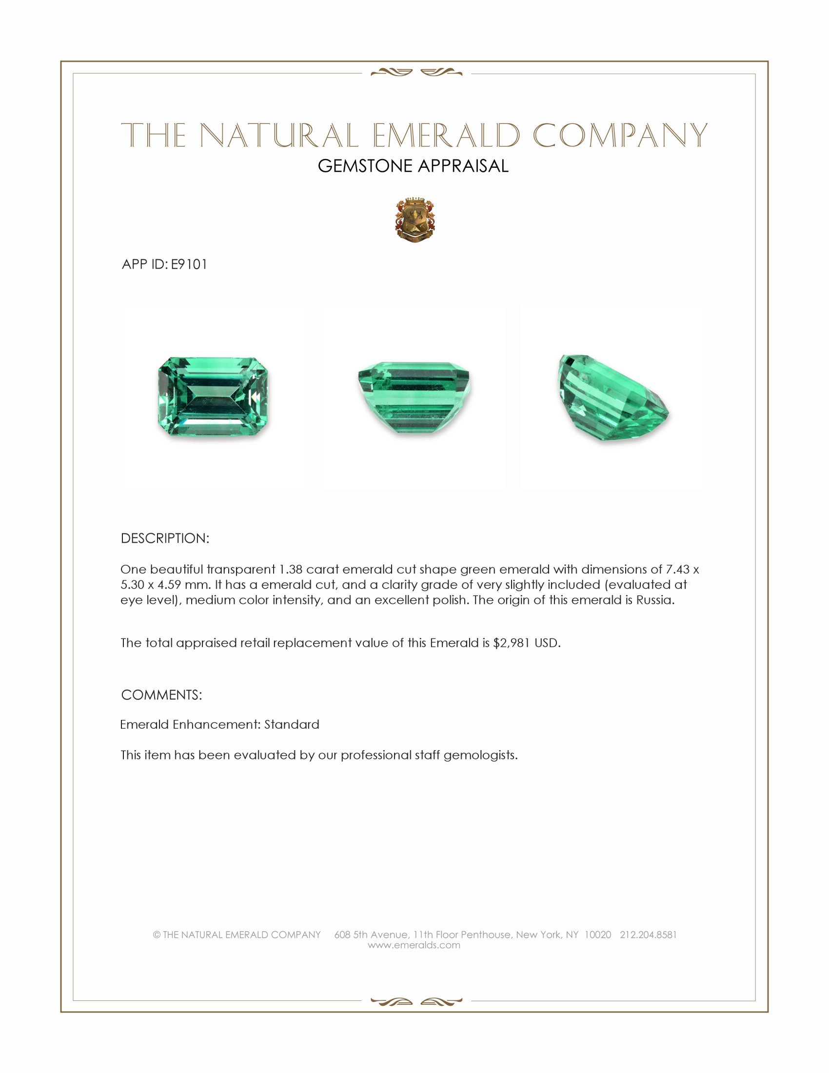 1.38 Ct. Emerald from Russia