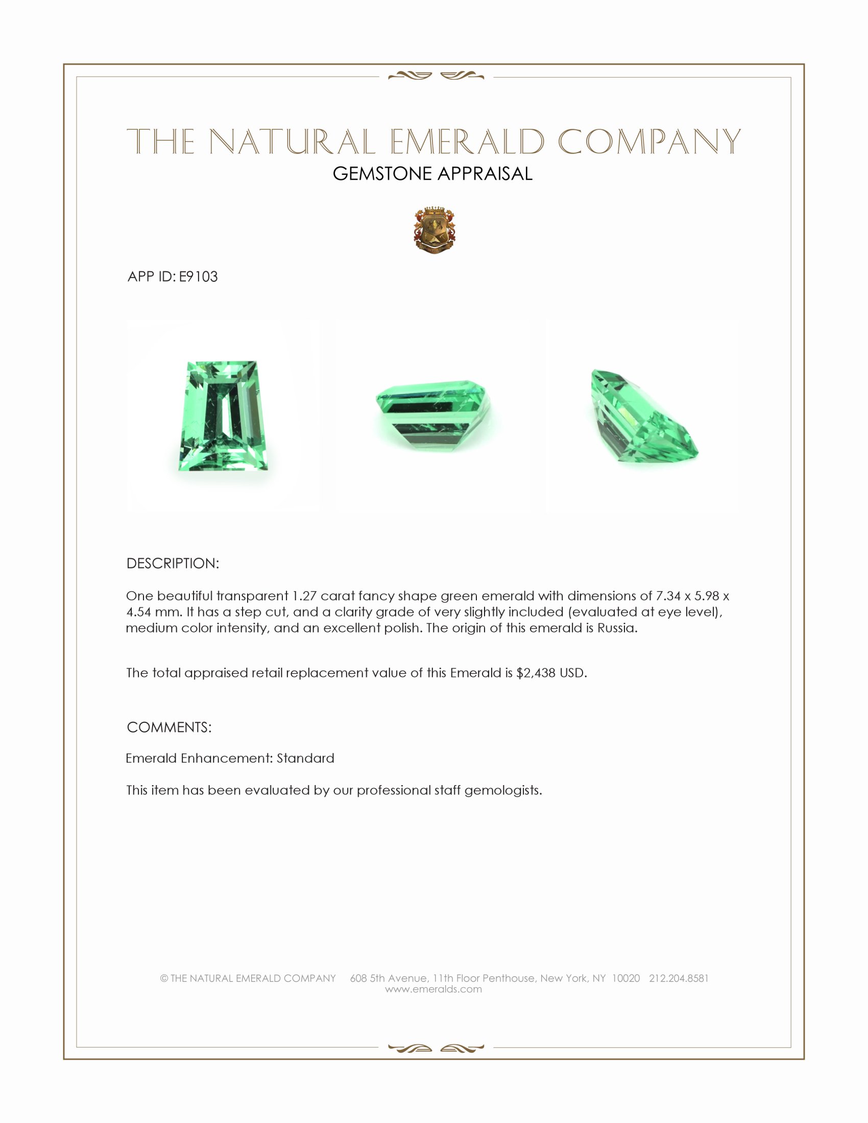 1.27 Ct. Emerald from Russia