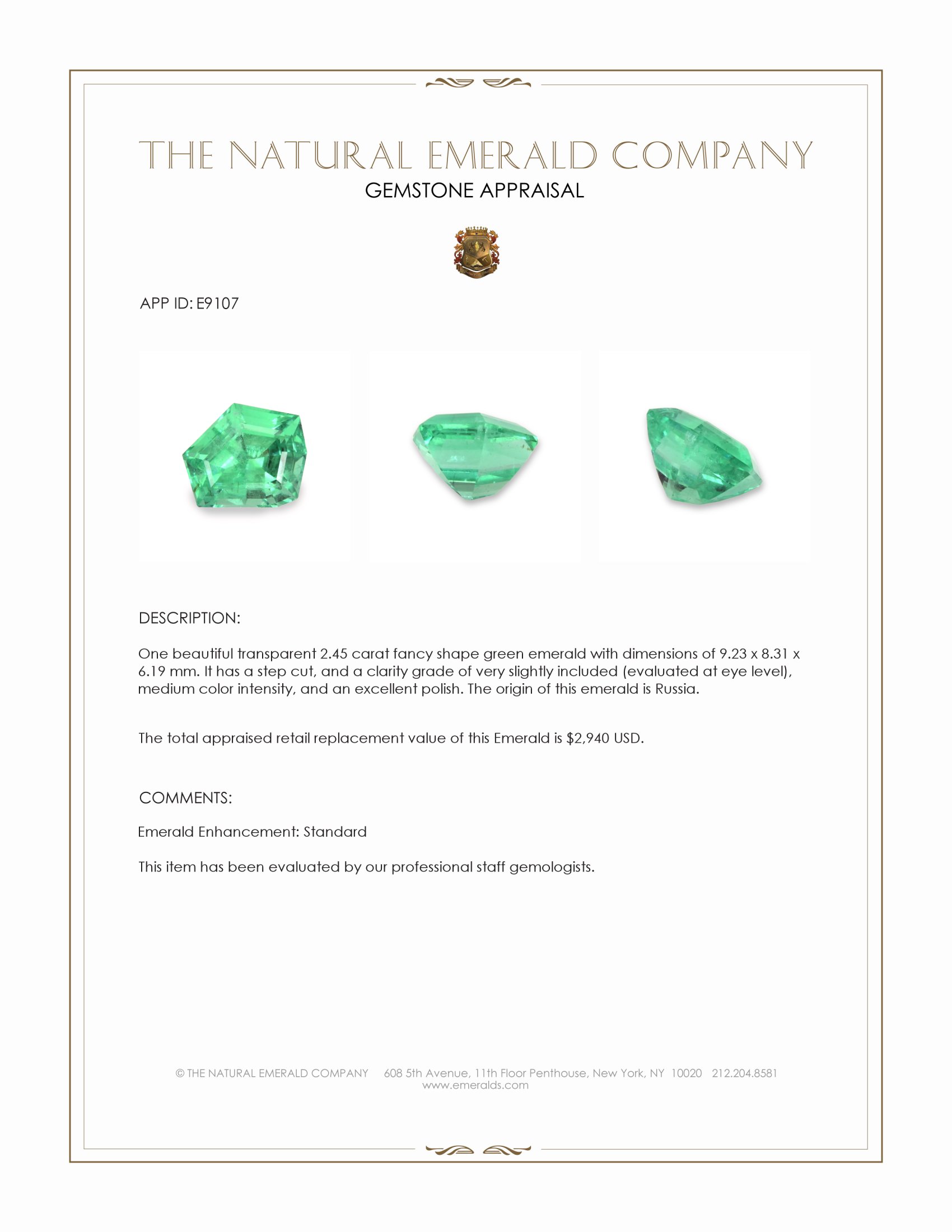 2.45 Ct. Emerald from Russia