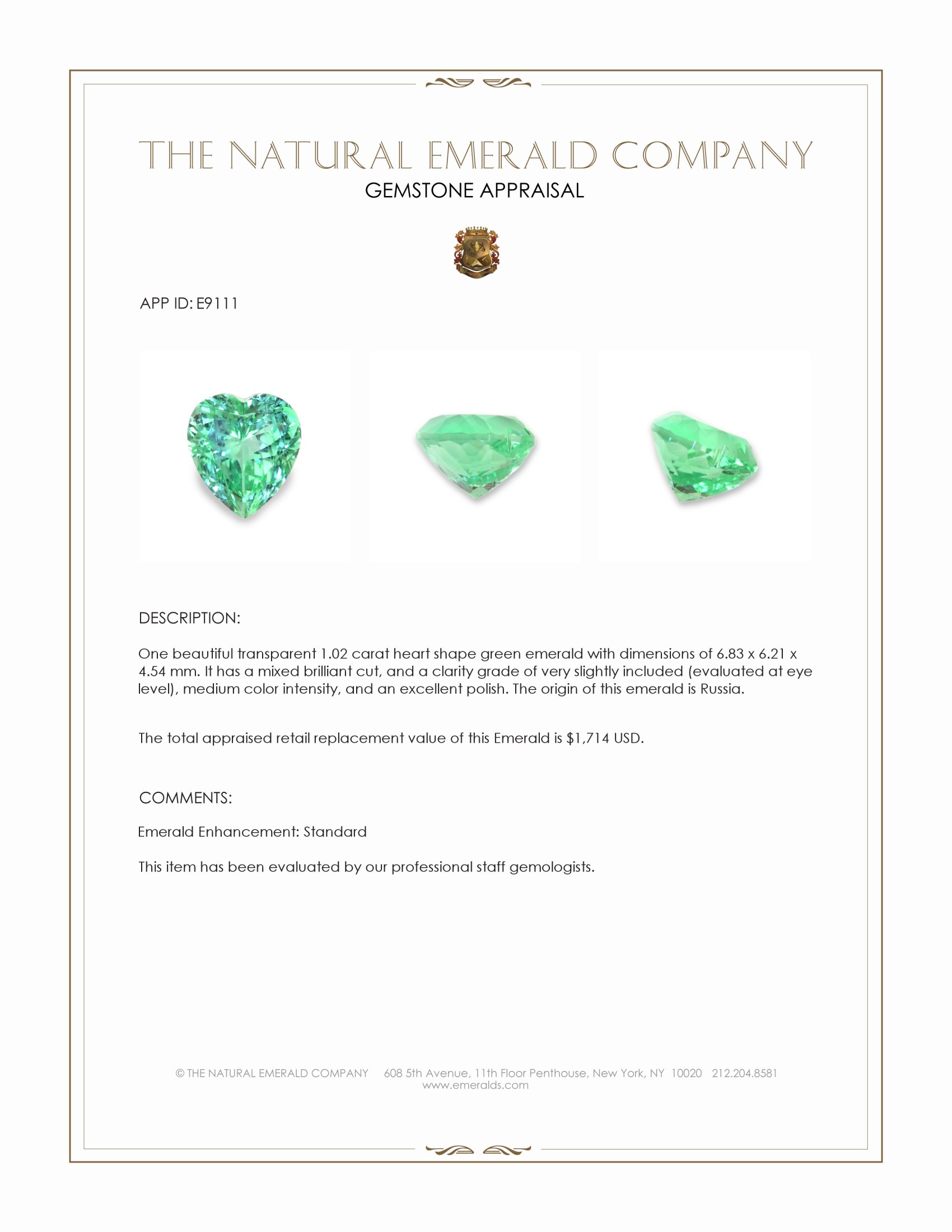 1.02 Ct. Emerald from Russia