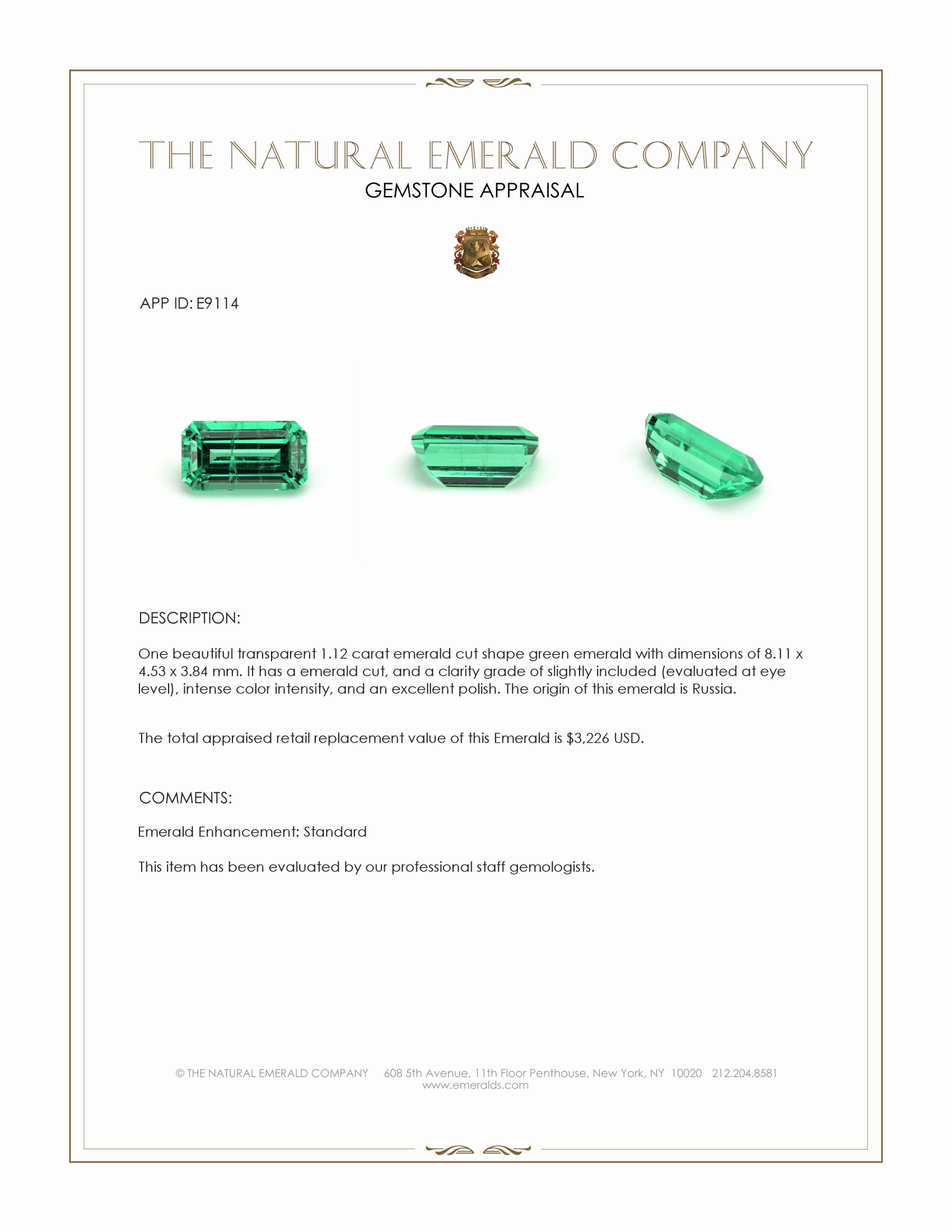 1.12 Ct. Emerald from Russia