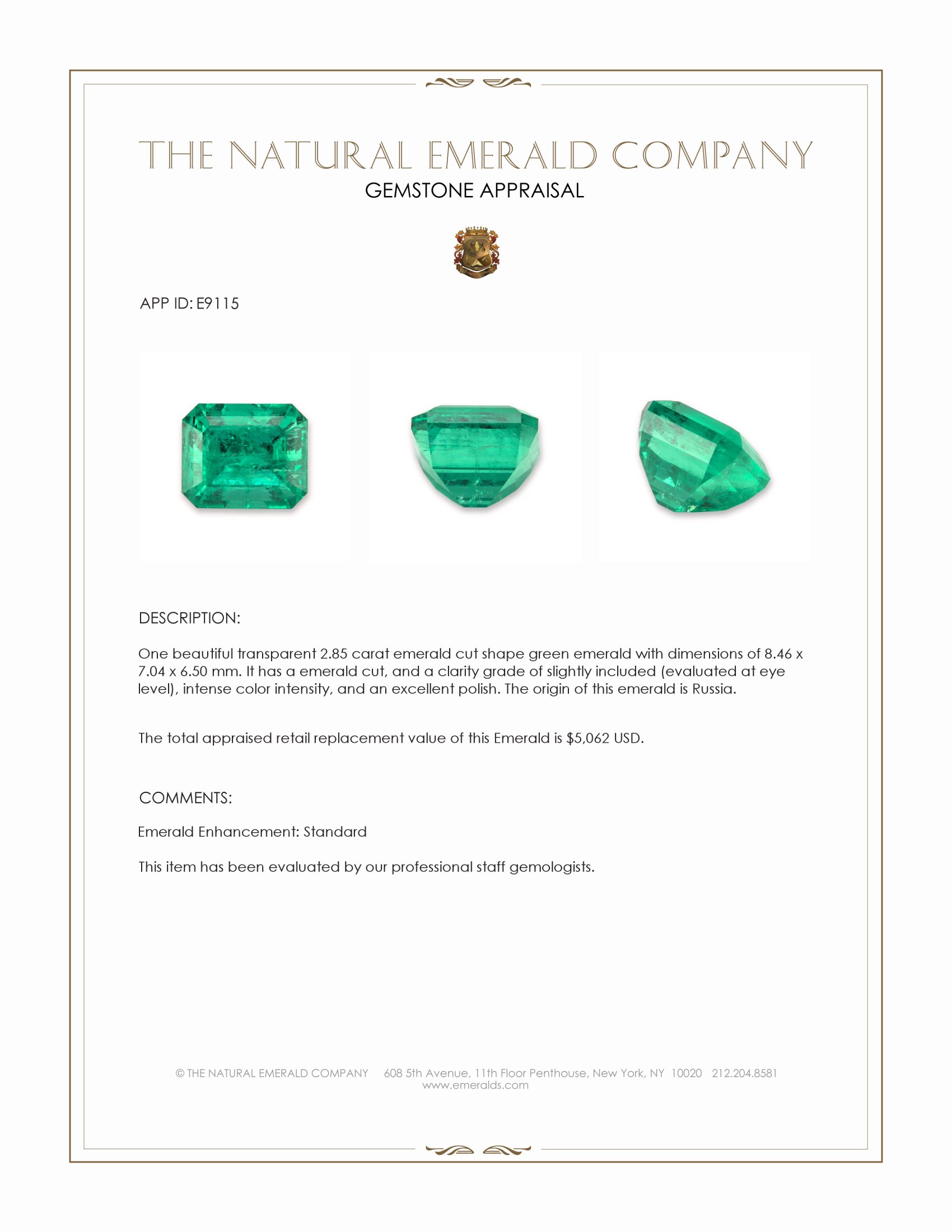 2.85 Ct. Emerald from Russia