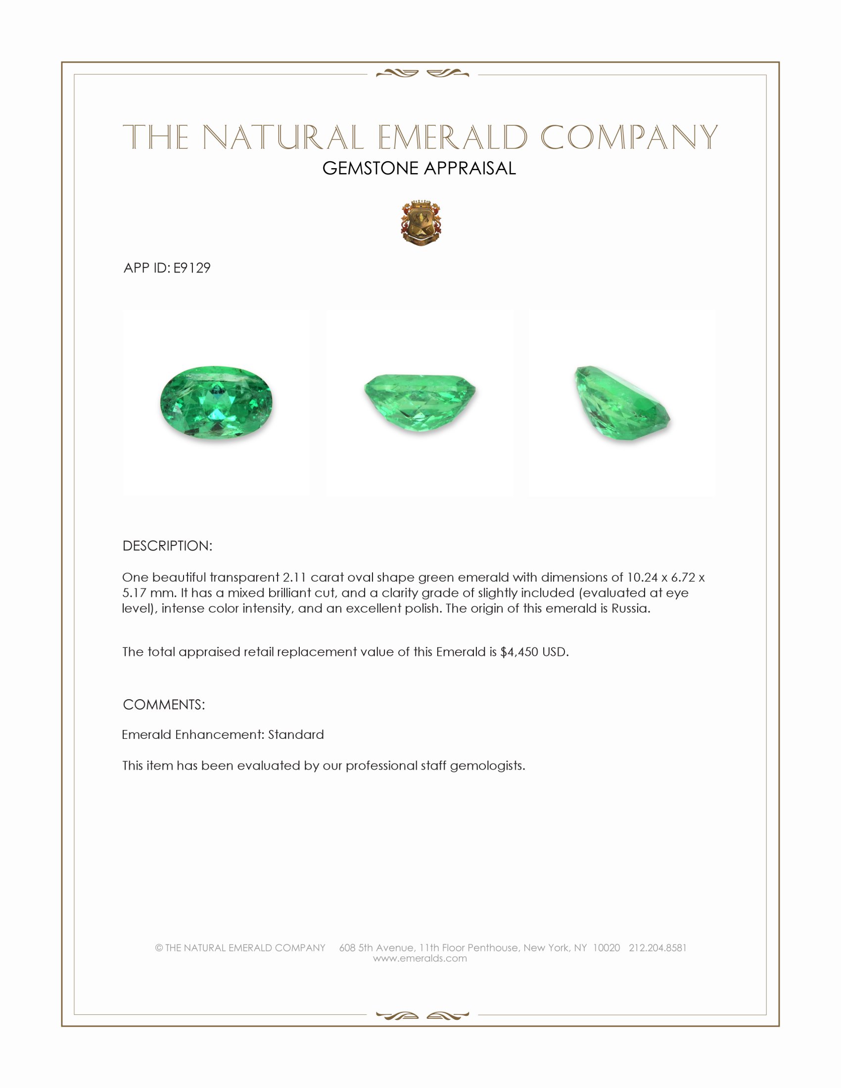 2.11 Ct. Emerald from Russia