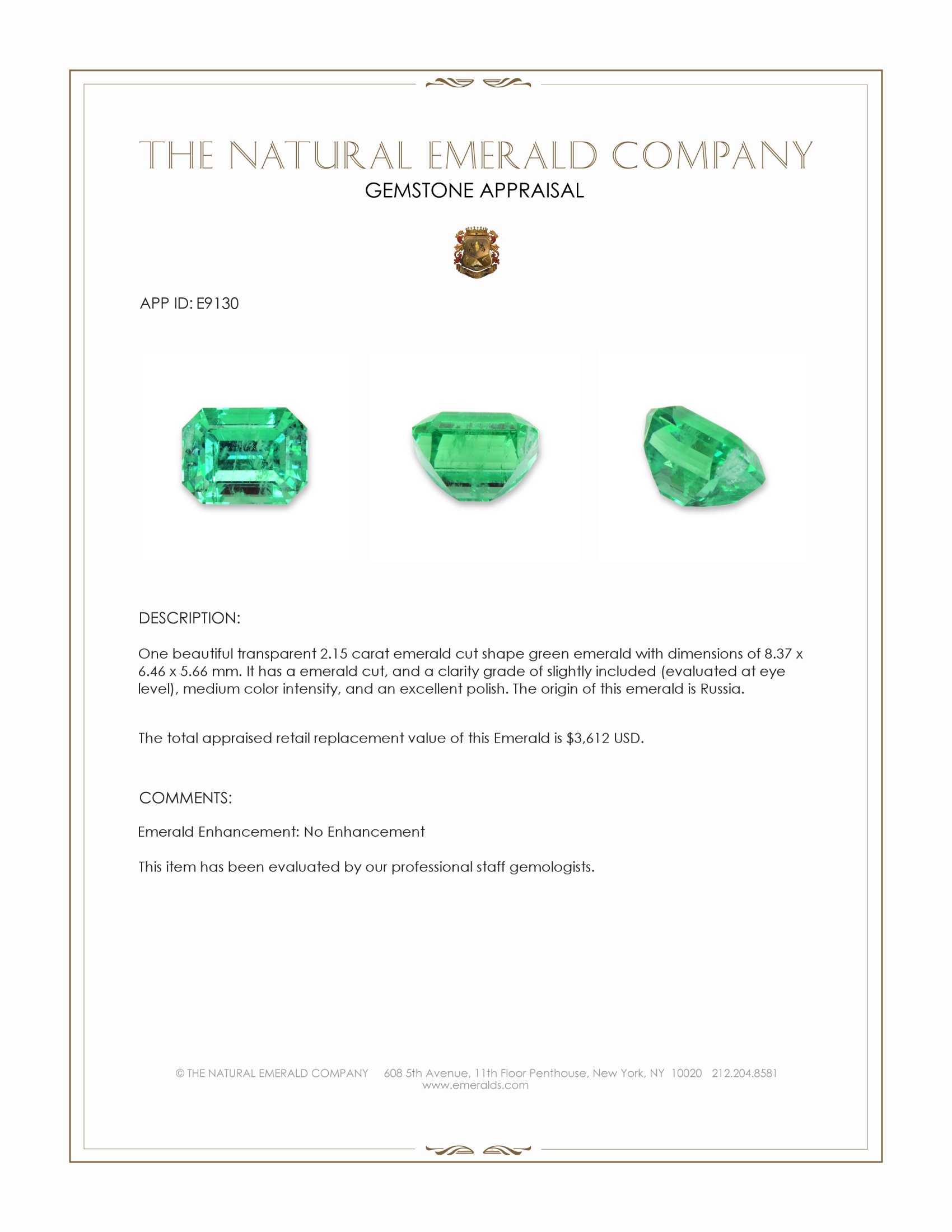 2.15 Ct. Emerald from Russia