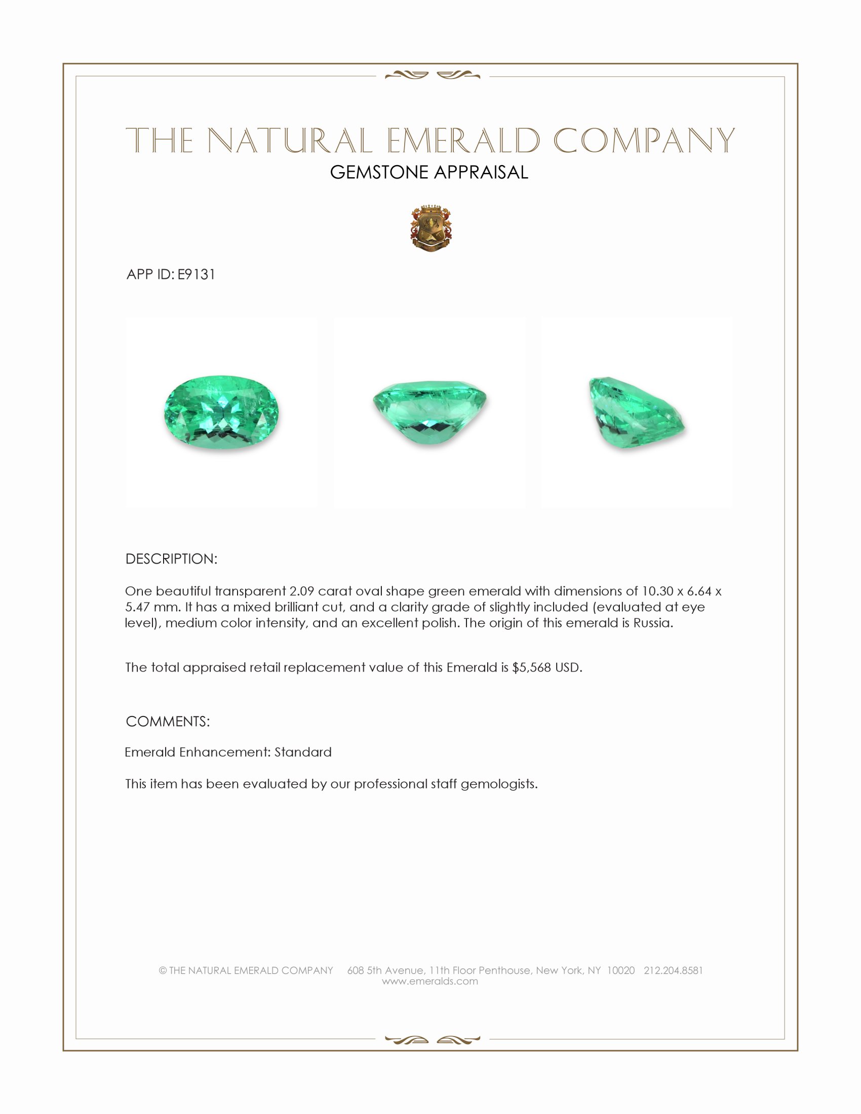 2.09 Ct. Emerald from Russia