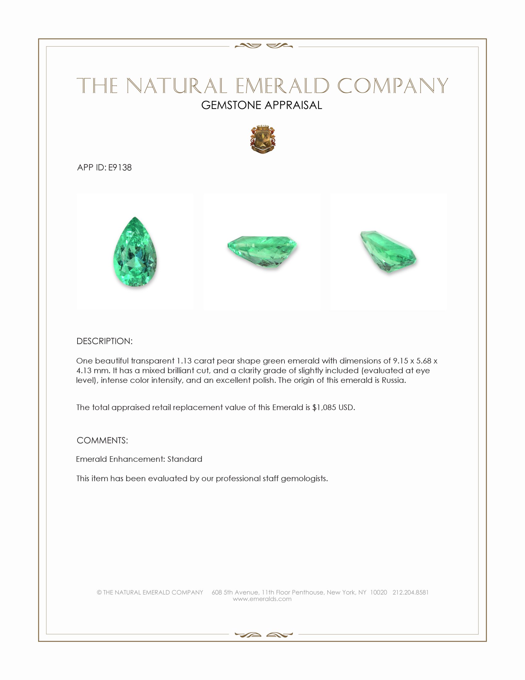 1.13 Ct. Emerald from Russia
