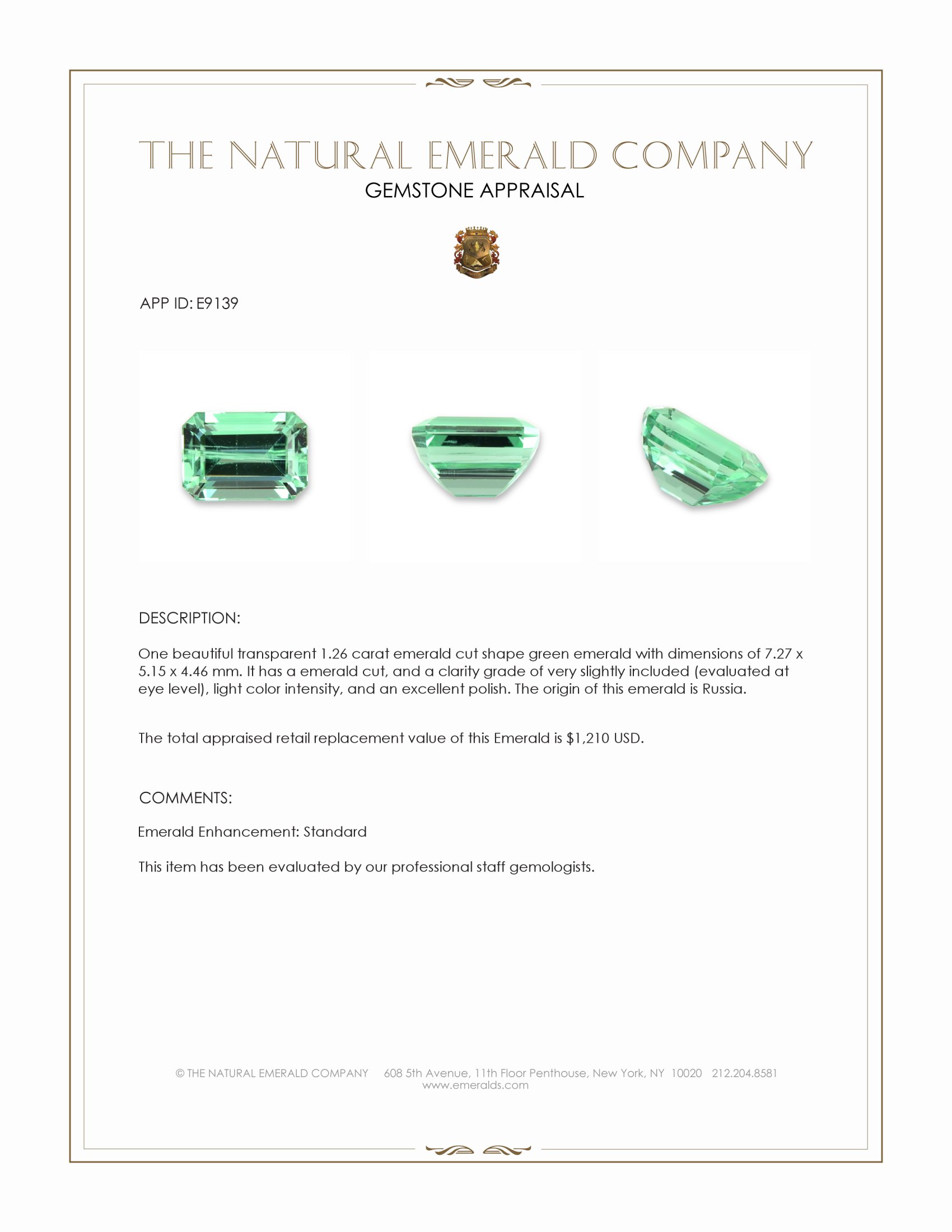 1.26 Ct. Emerald from Russia