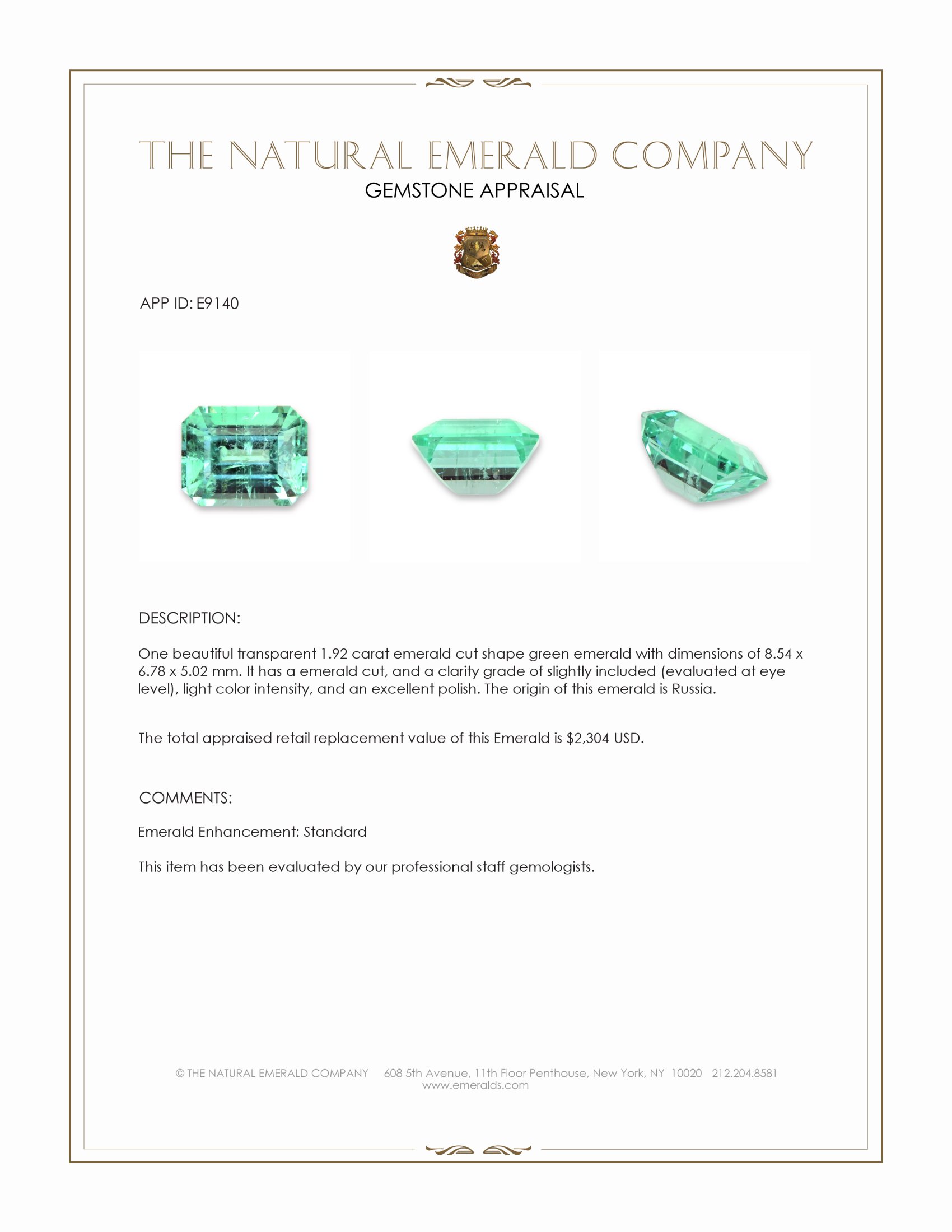1.92 Ct. Emerald from Russia