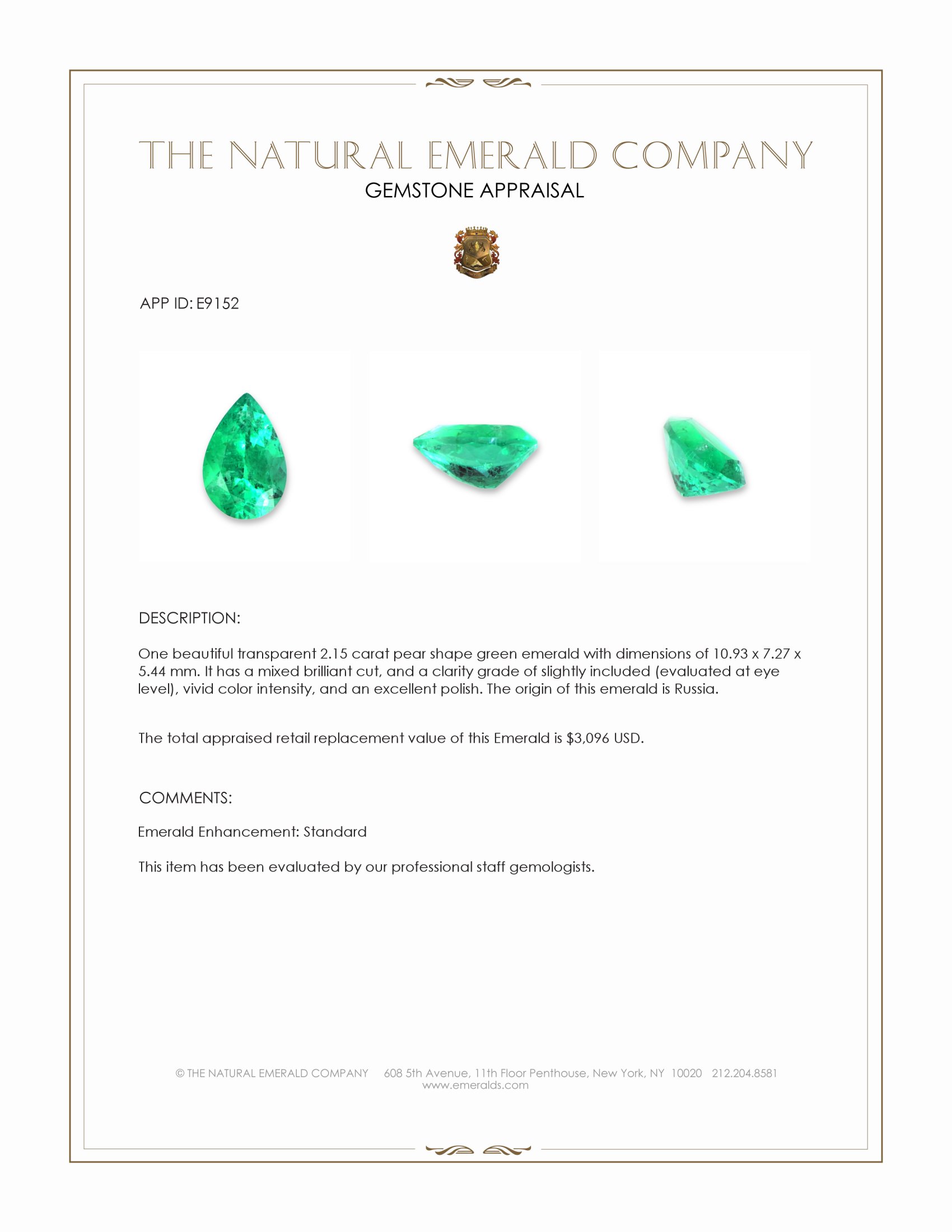 2.15 Ct. Emerald from Russia