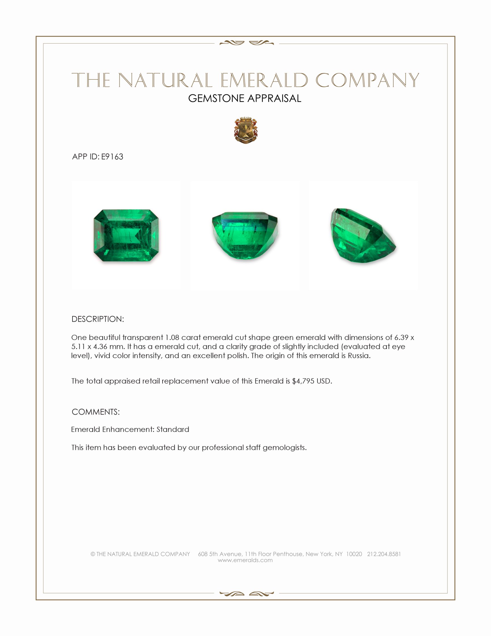 1.08 Ct. Emerald from Russia