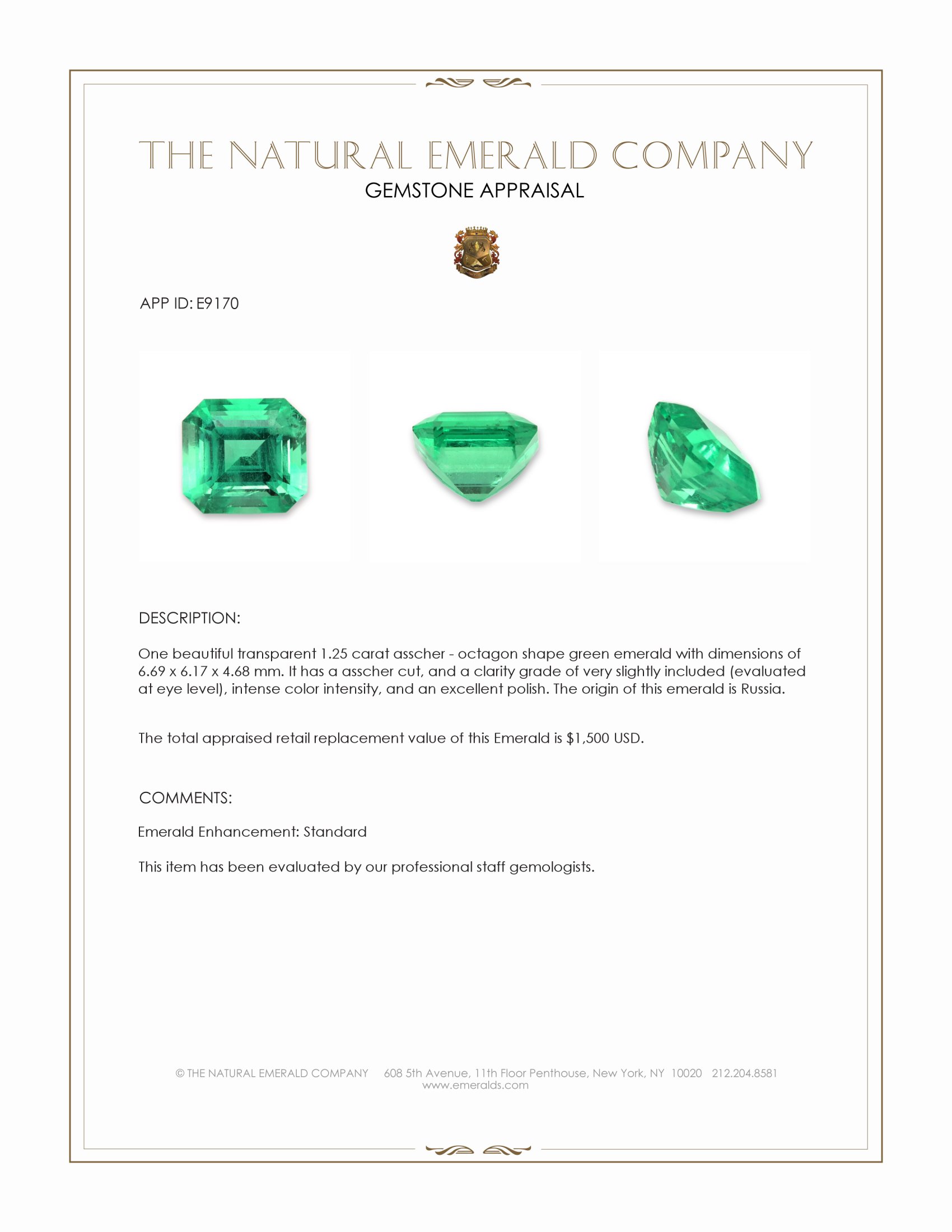 1.25 Ct. Emerald from Russia
