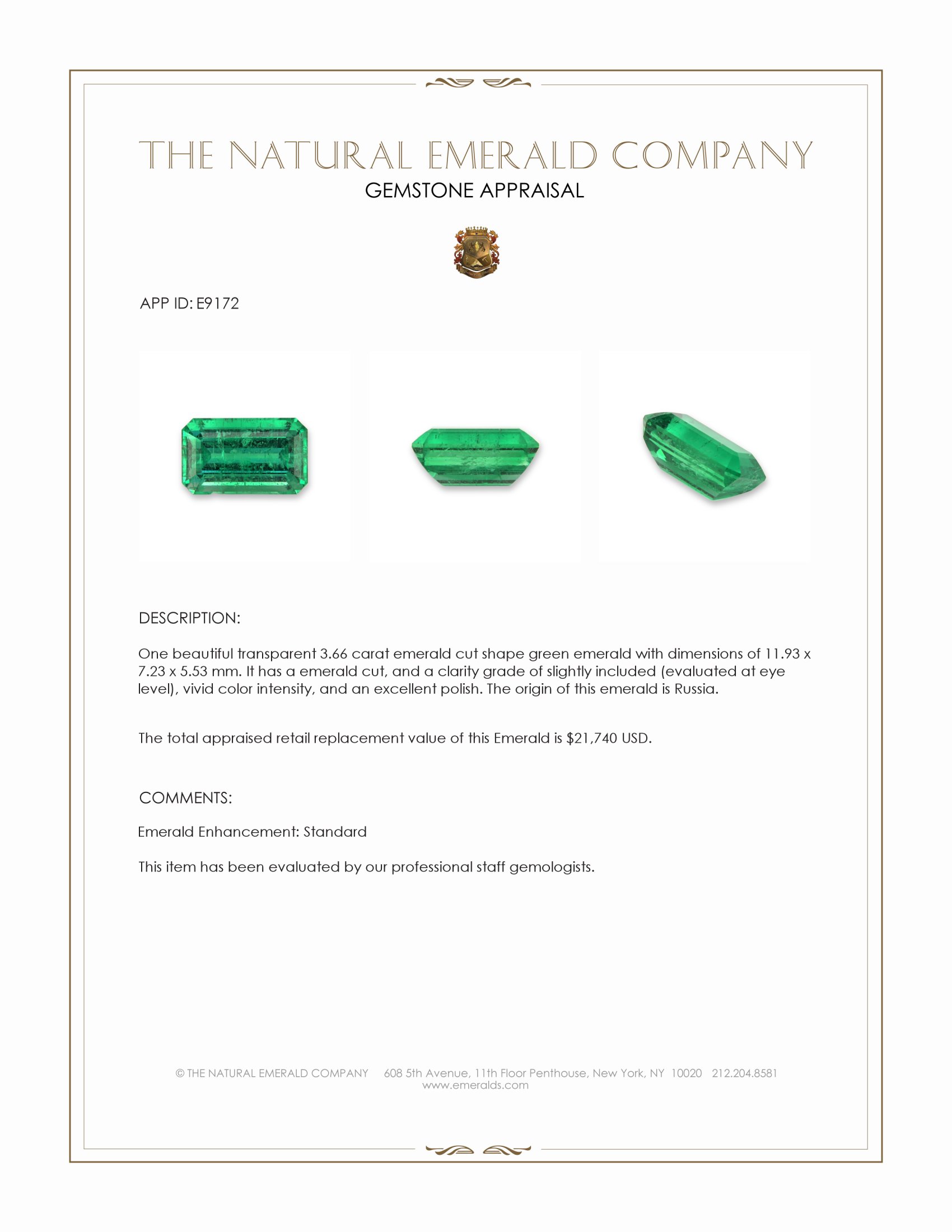 3.66 Ct. Emerald from Russia