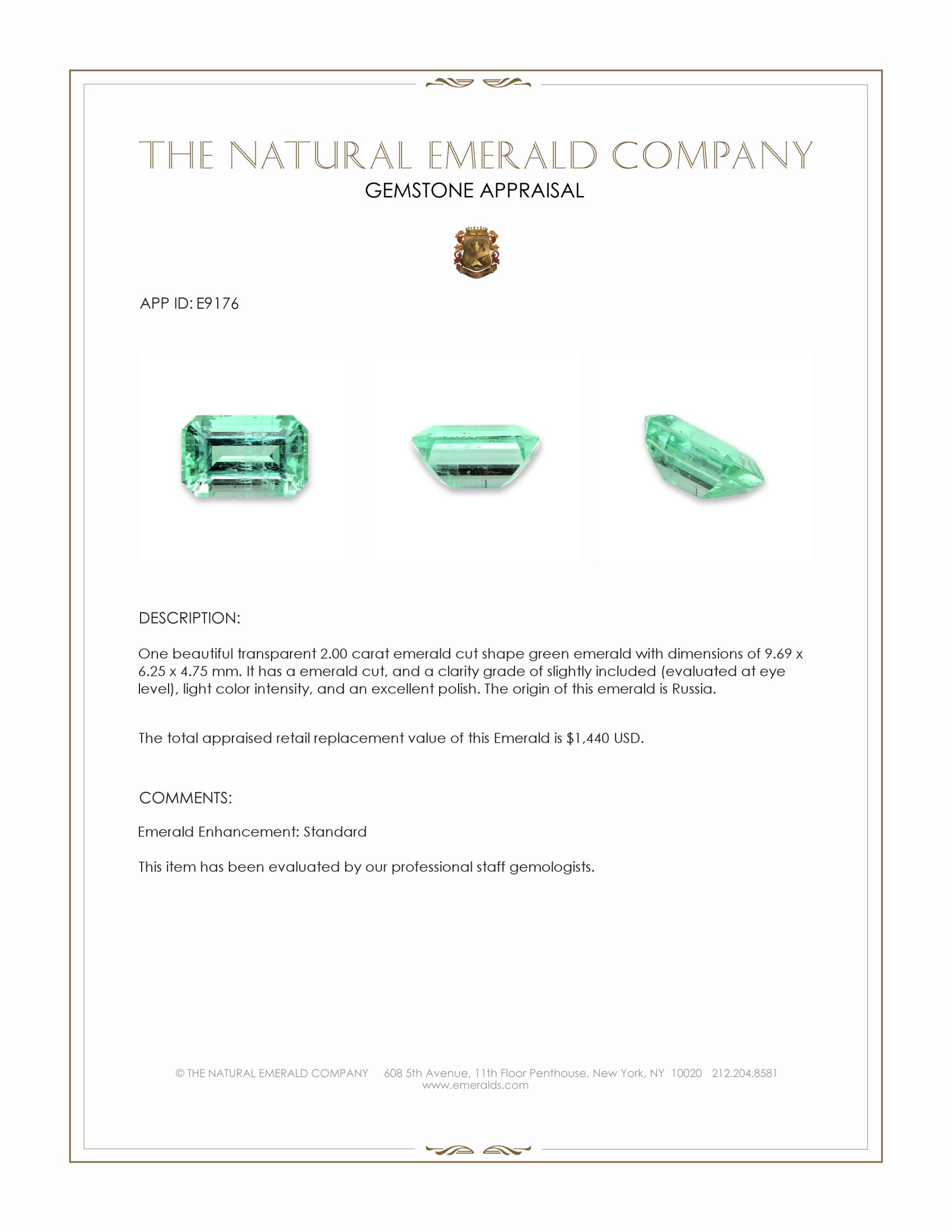 2.00 Ct. Emerald from Russia