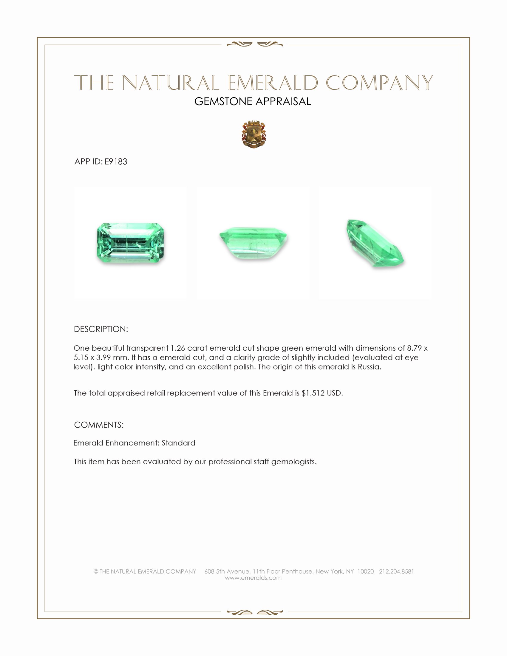 1.26 Ct. Emerald from Russia