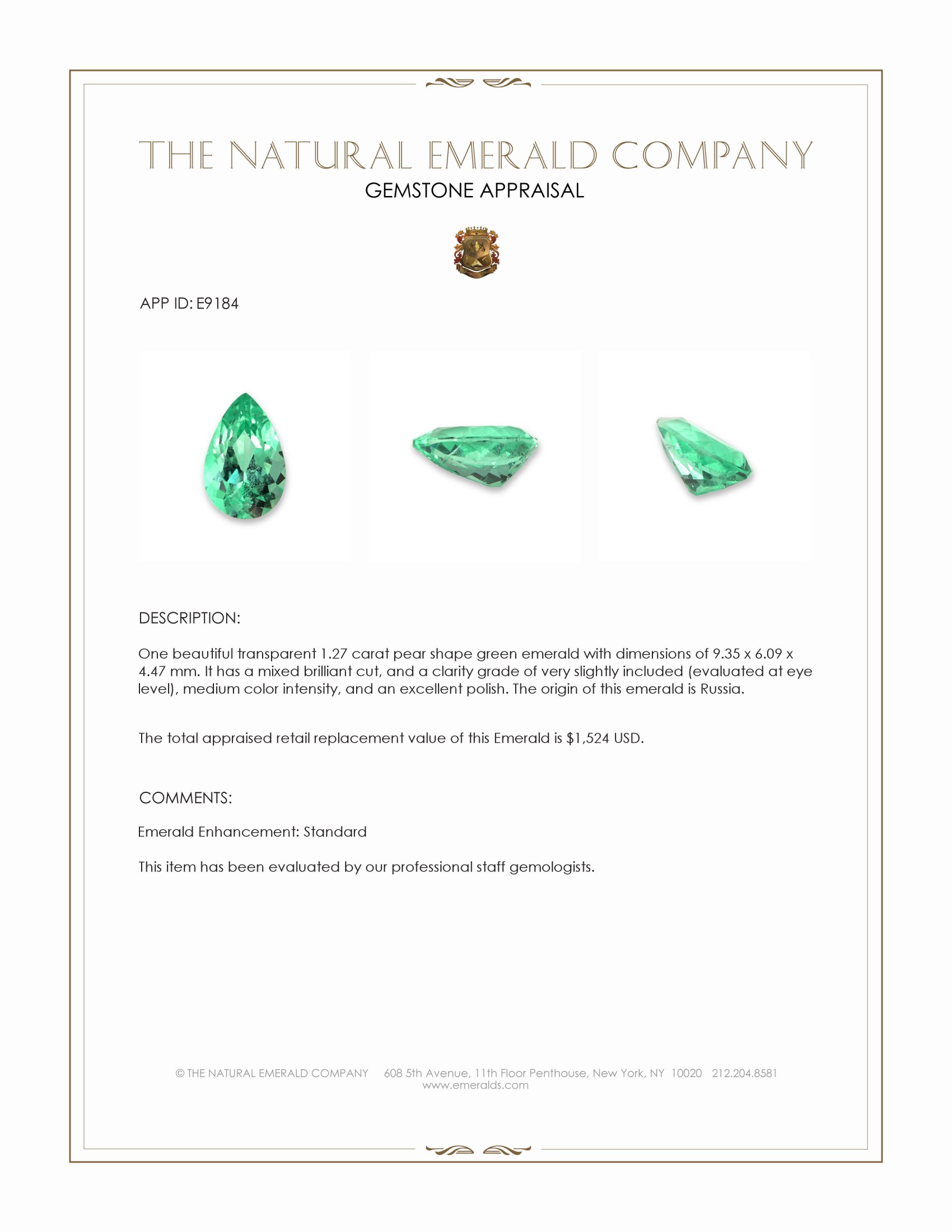 1.27 Ct. Emerald from Russia