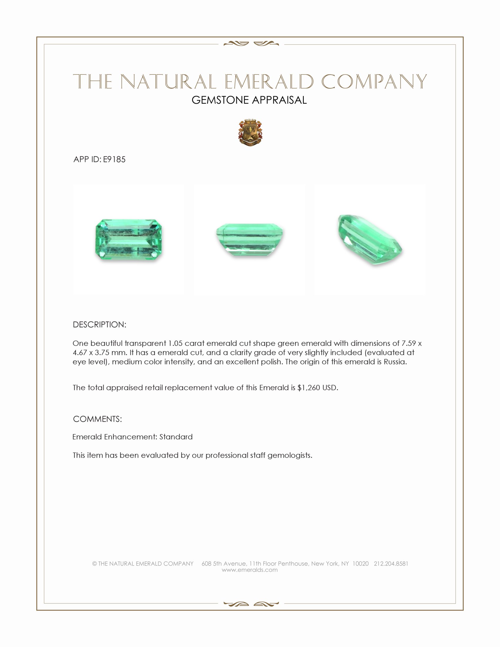 1.05 Ct. Emerald from Russia