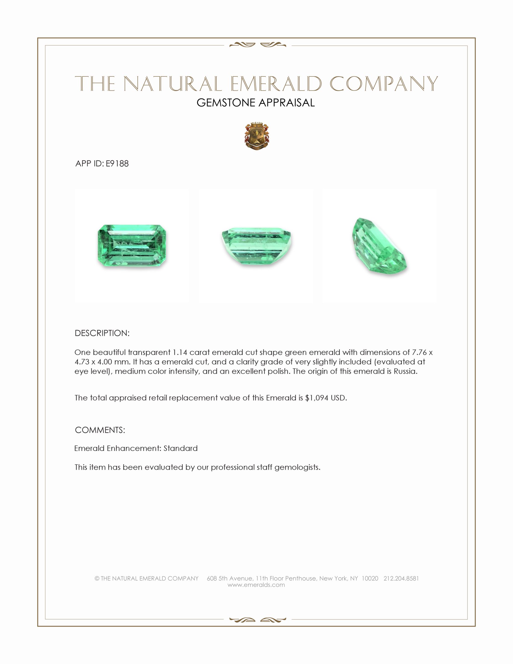 1.14 Ct. Emerald from Russia