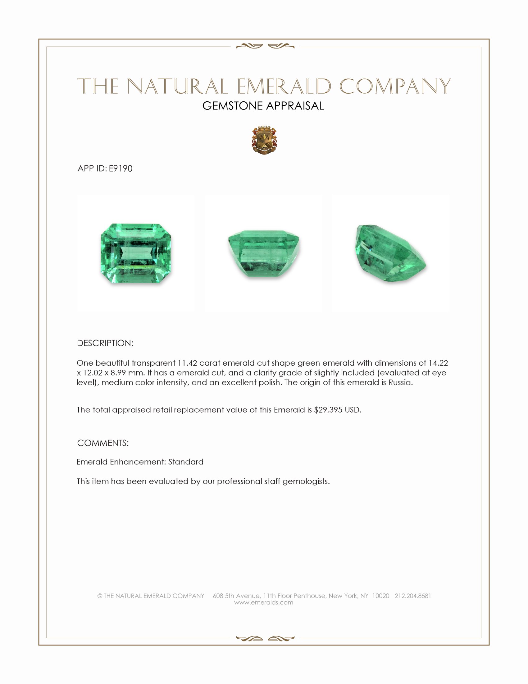 11.42 Ct. Emerald from Russia