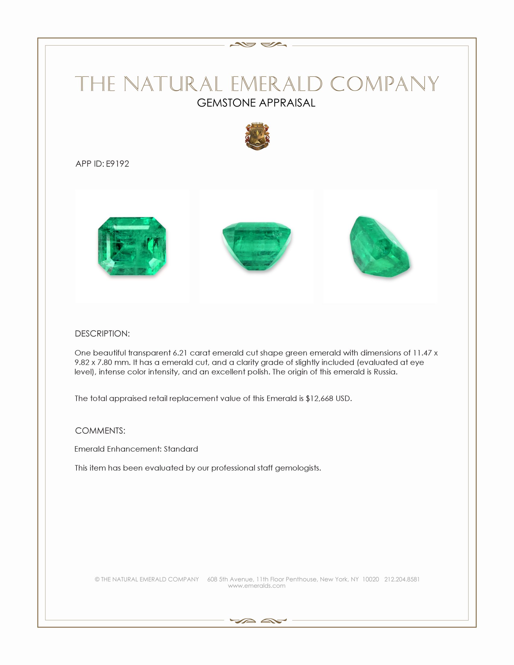 6.21 Ct. Emerald from Russia