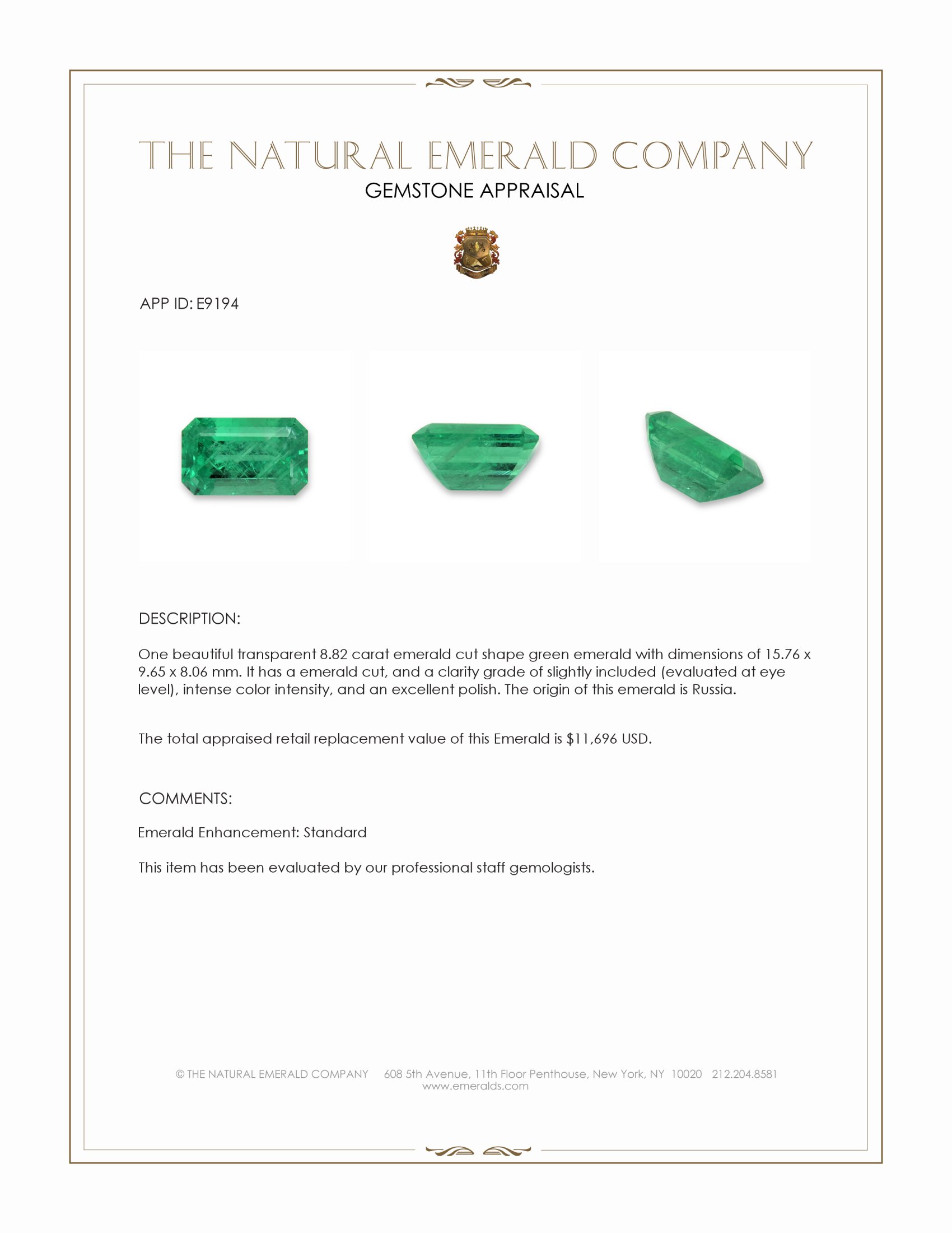 8.82 Ct. Emerald from Russia