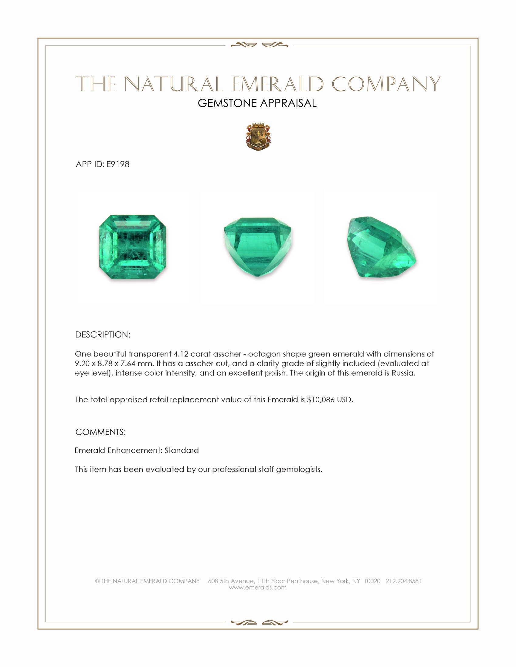 4.12 Ct. Emerald from Russia