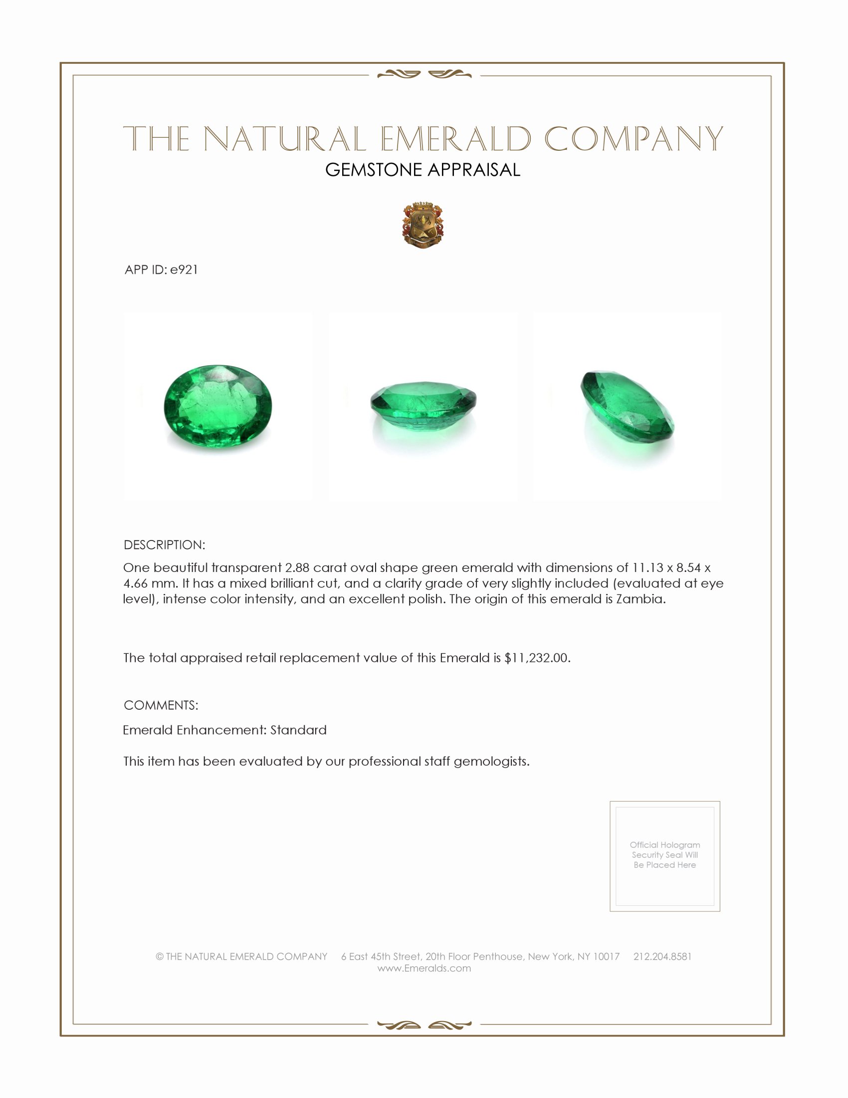 2.88 Ct. Emerald from Zambia